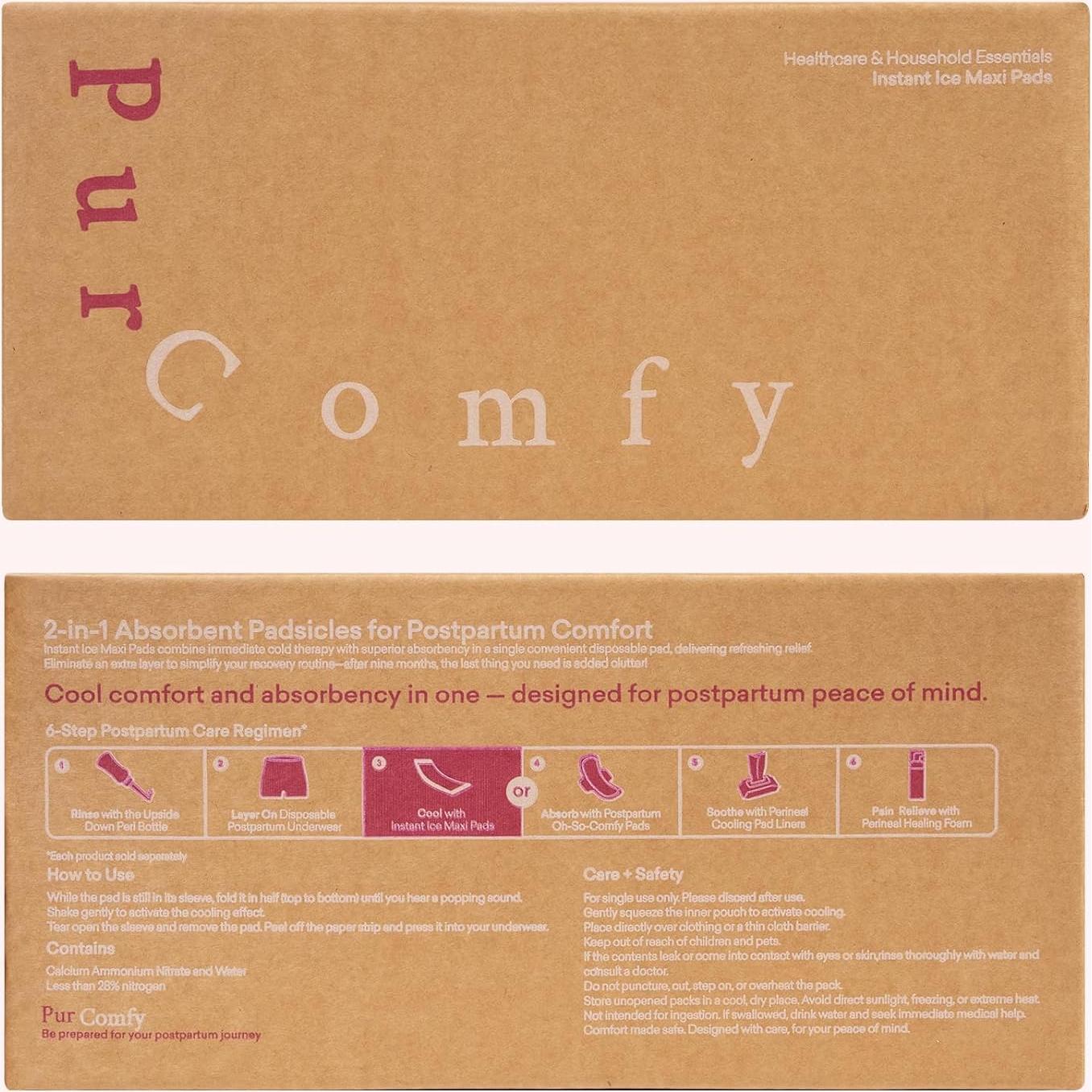 Compresas Postparto 2-en-1 PurComfy - 10 Unidades Alivio Dolor