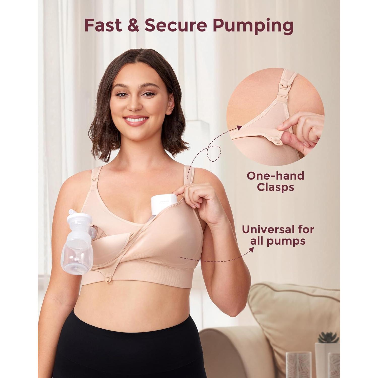 Momcozy Pumping Bra Hands Free, All-in-One Nursing Bras for Breastfeeding & Pumping, Fixed Padding for Enhanced Shape