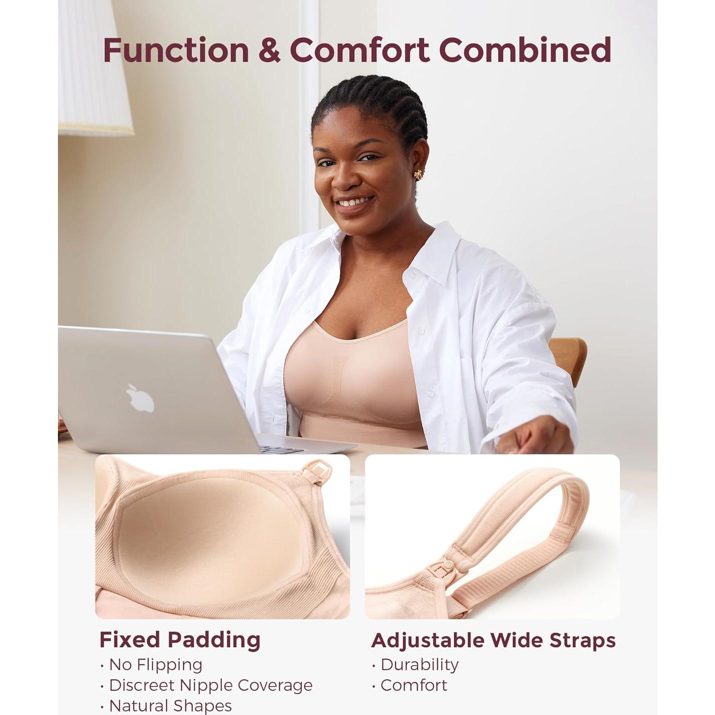Momcozy Pumping Bra Hands Free, All-in-One Nursing Bras for Breastfeeding & Pumping, Fixed Padding for Enhanced Shape
