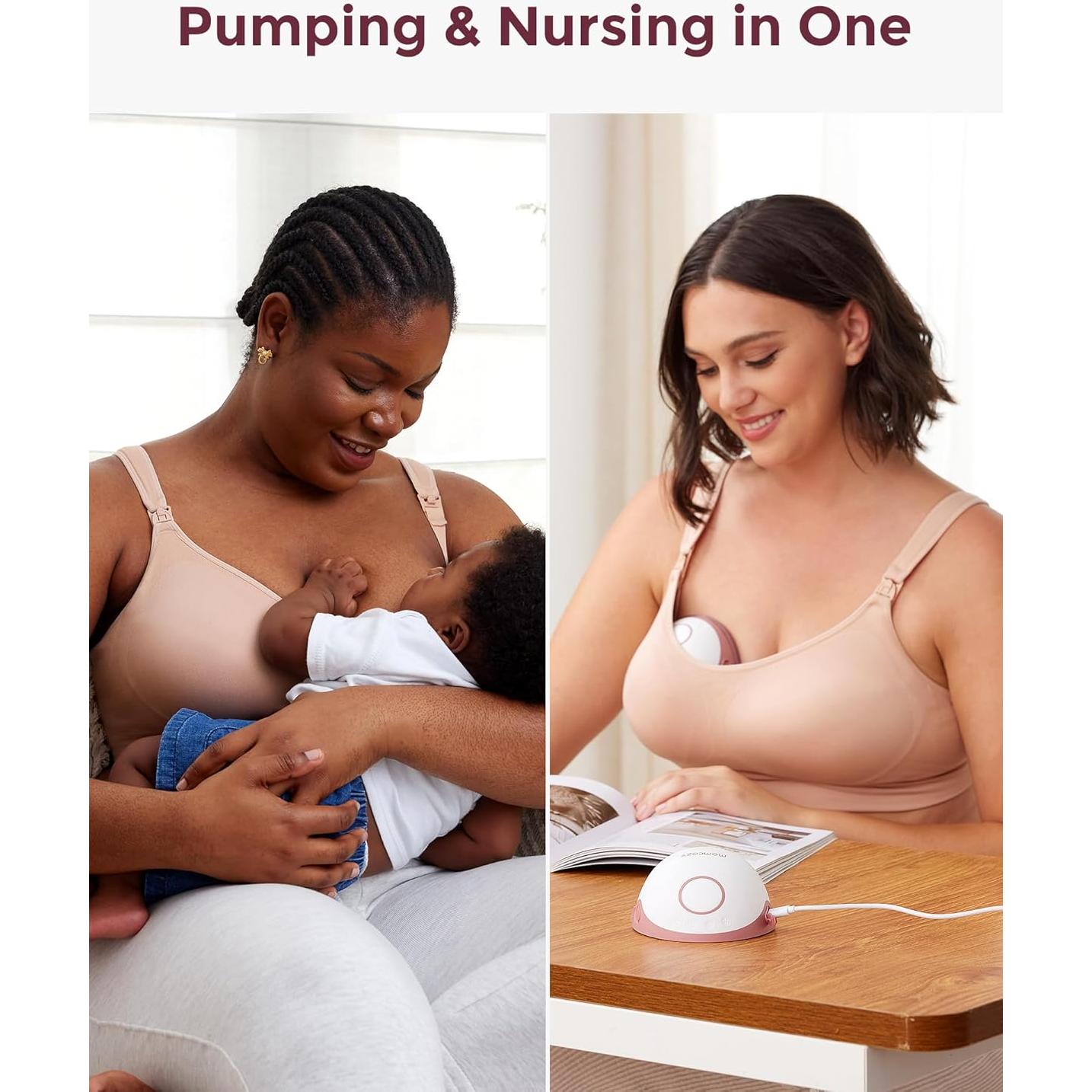 Momcozy Pumping Bra Hands Free, All-in-One Nursing Bras for Breastfeeding & Pumping, Fixed Padding for Enhanced Shape