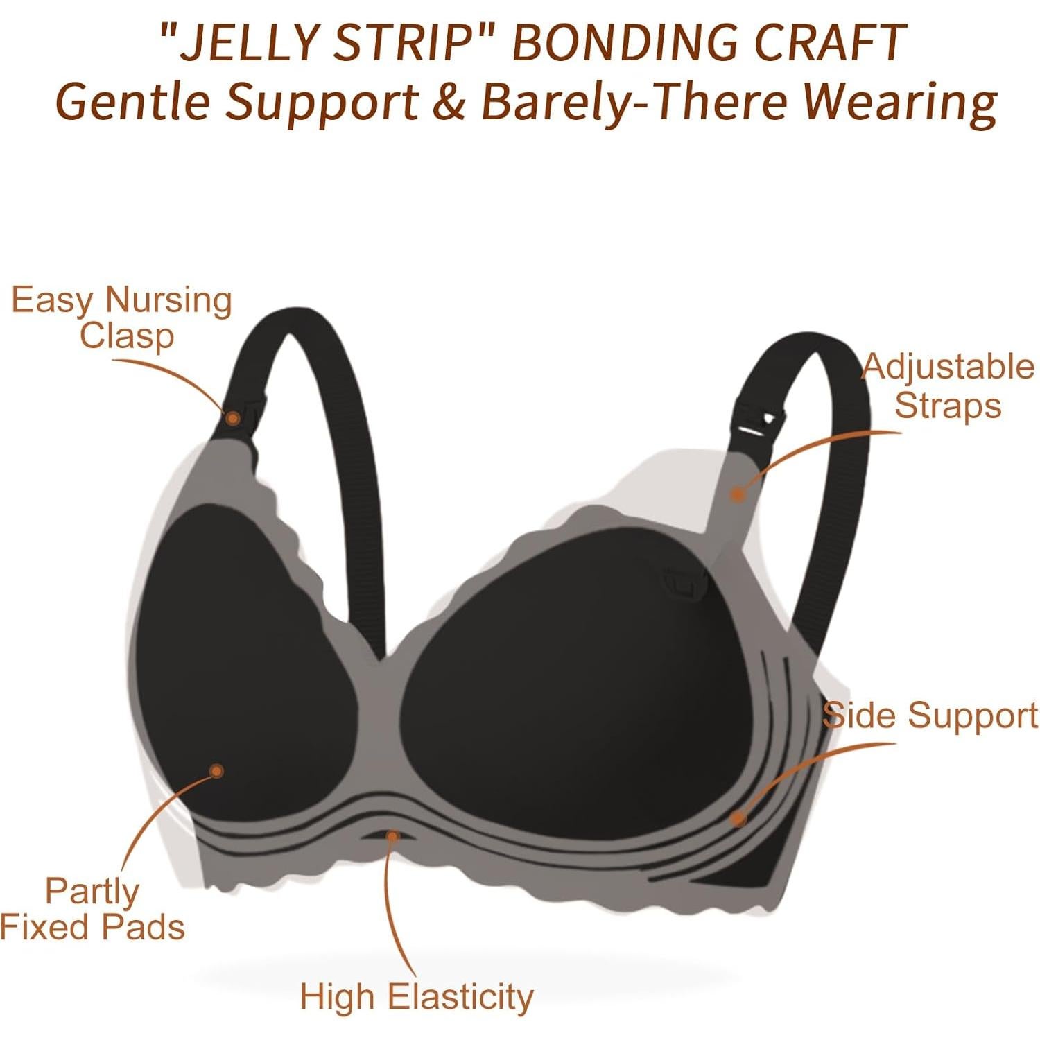 Sostén de Lactancia Sin Costuras Bralette Maternidad Negro XX-Large