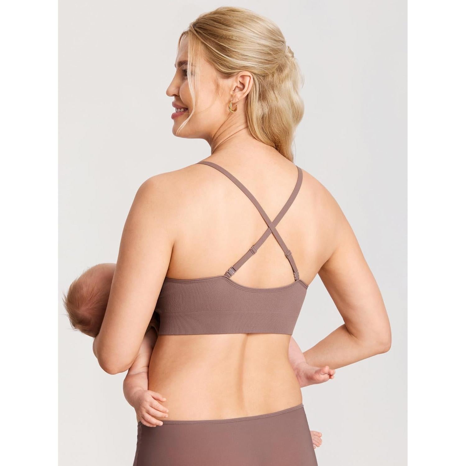 Sujetador de Lactancia MOMANDA Acanalado Mediano Marrón Púrpura