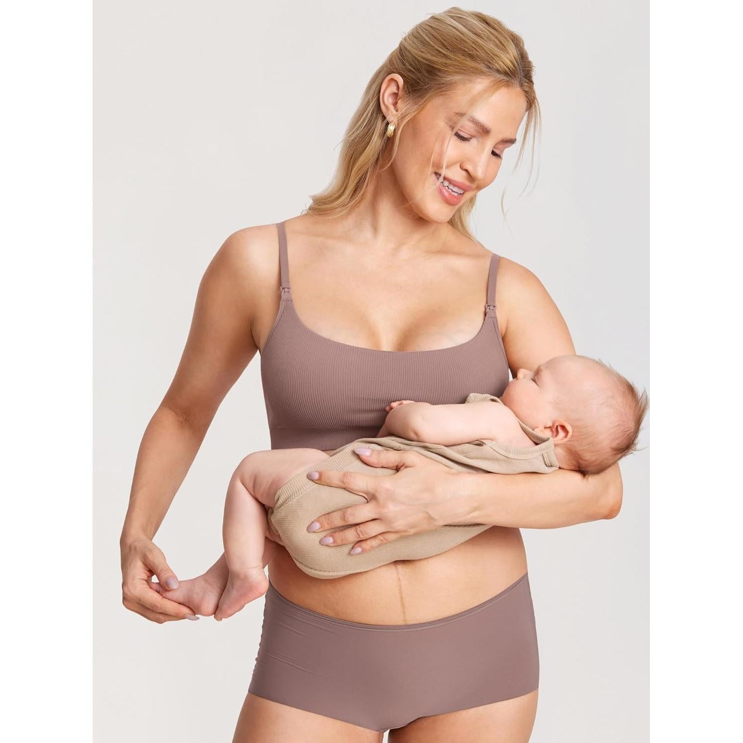 Sujetador de Lactancia MOMANDA Acanalado Mediano Marrón Púrpura