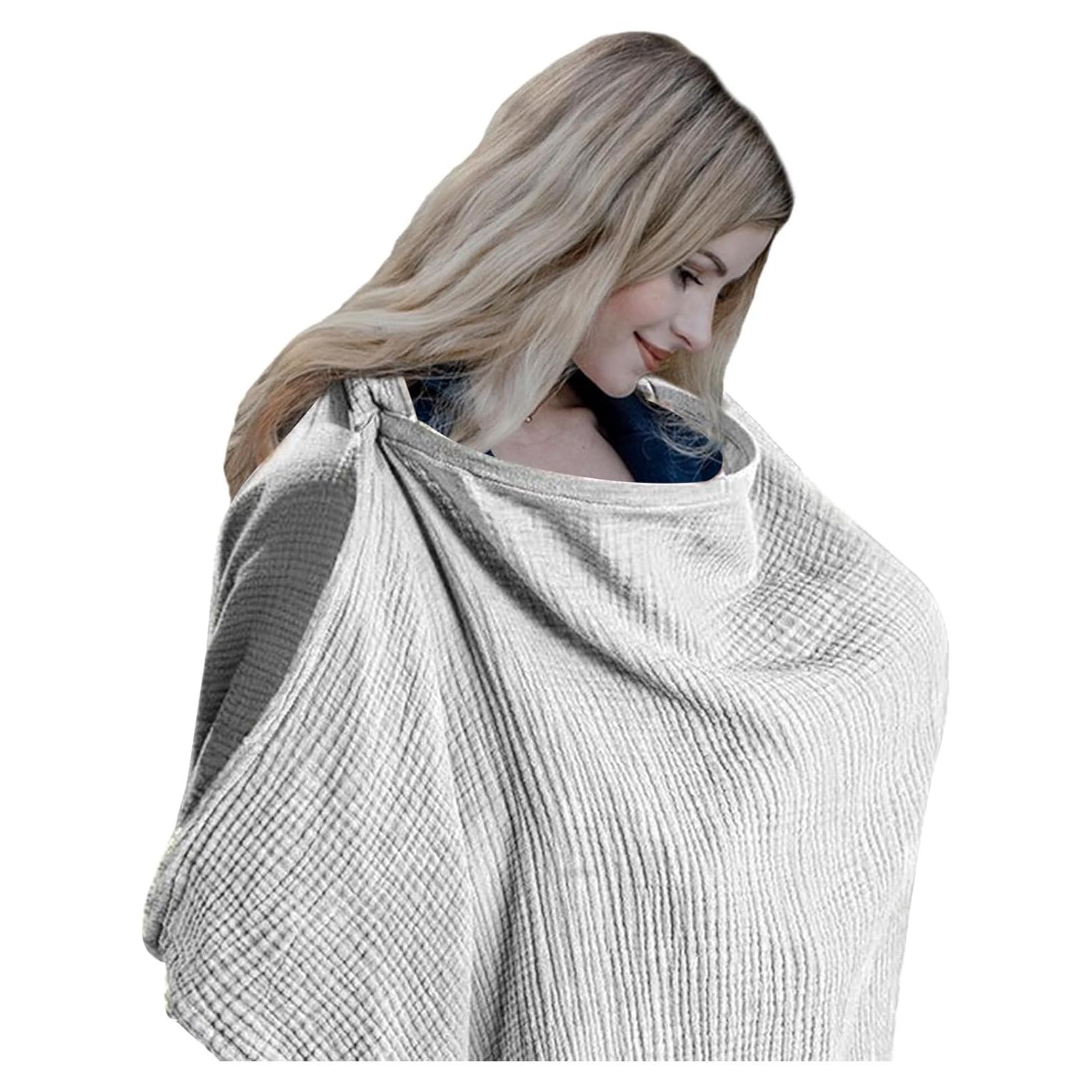 Cubierta de Lactancia Algodón Gris Blanco - Multiusos y Transpirable