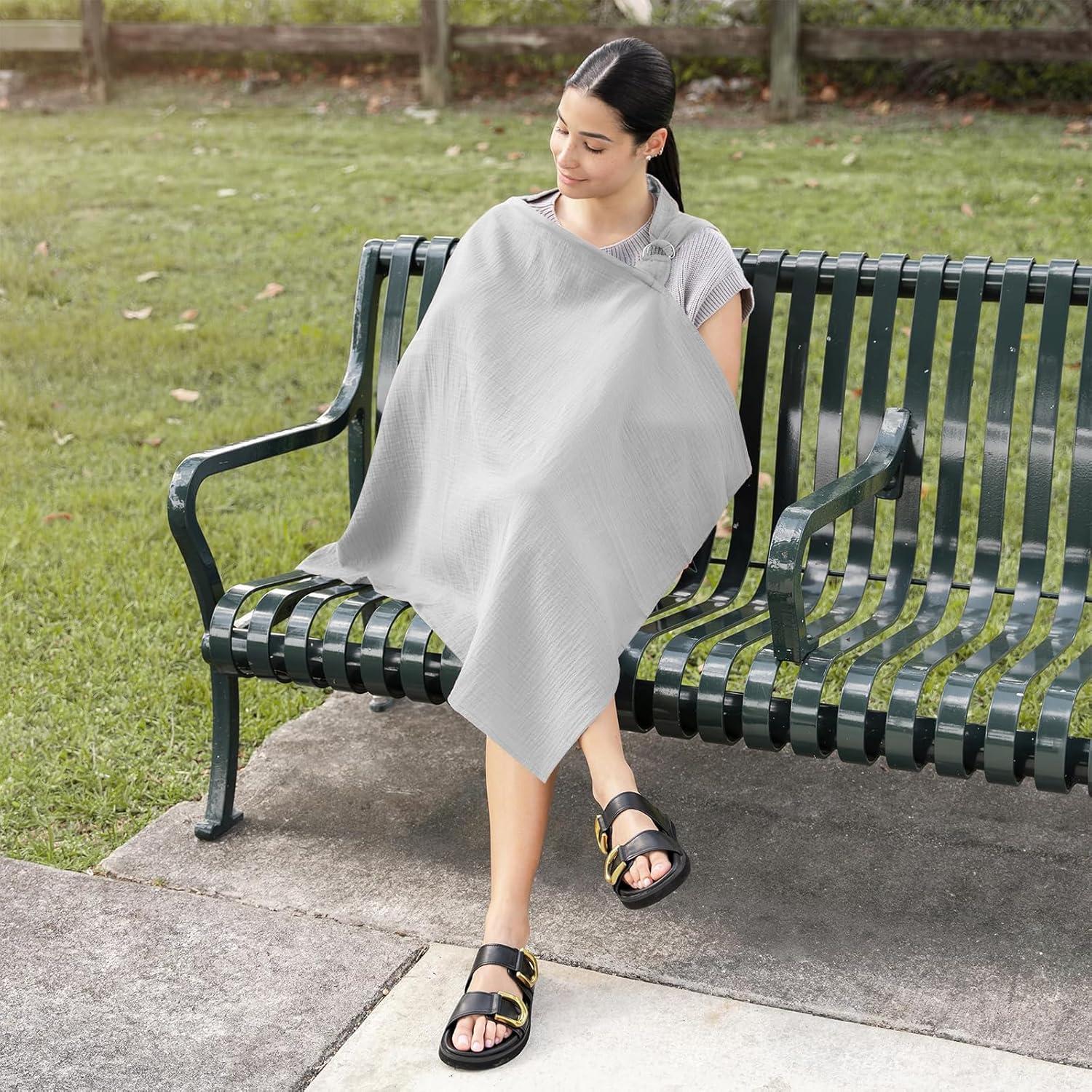 Cubierta de Lactancia Algodón Gris Blanco - Multiusos y Transpirable