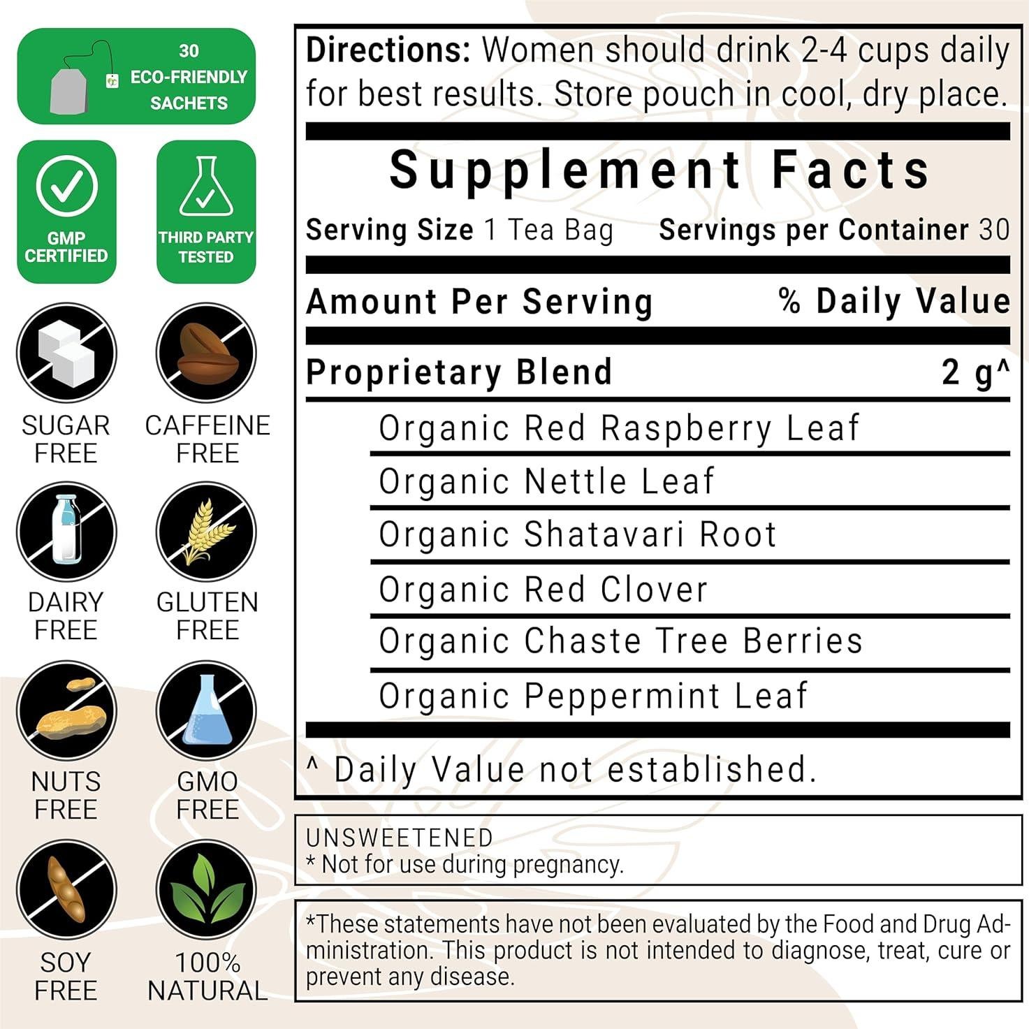 Té Fertilidad Orgánico Soothing Sips - 30 Bolsitas Sin Cafeína