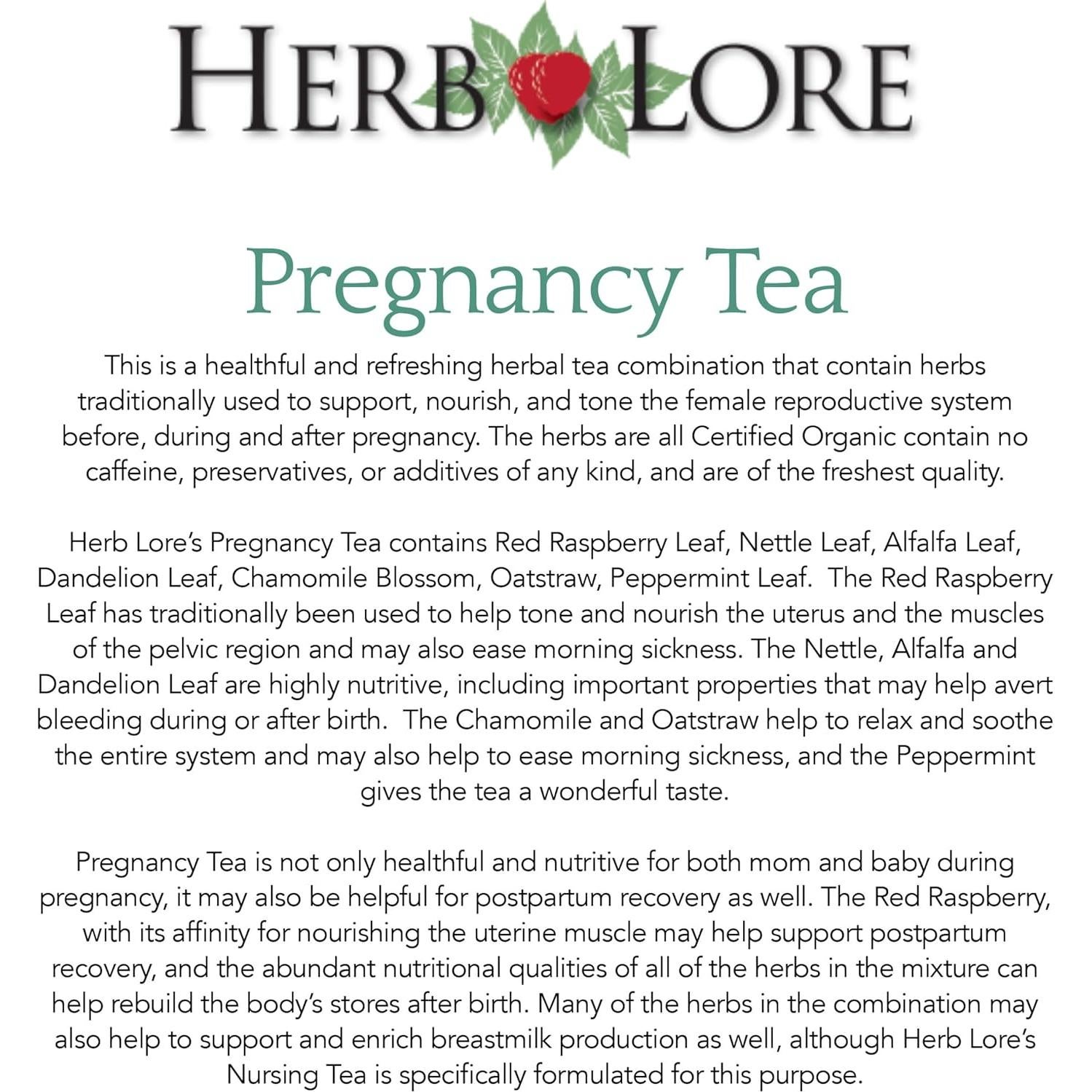 Té Orgánico para Embarazo Herb Lore - 65 Porciones - Hoja de Frambuesa