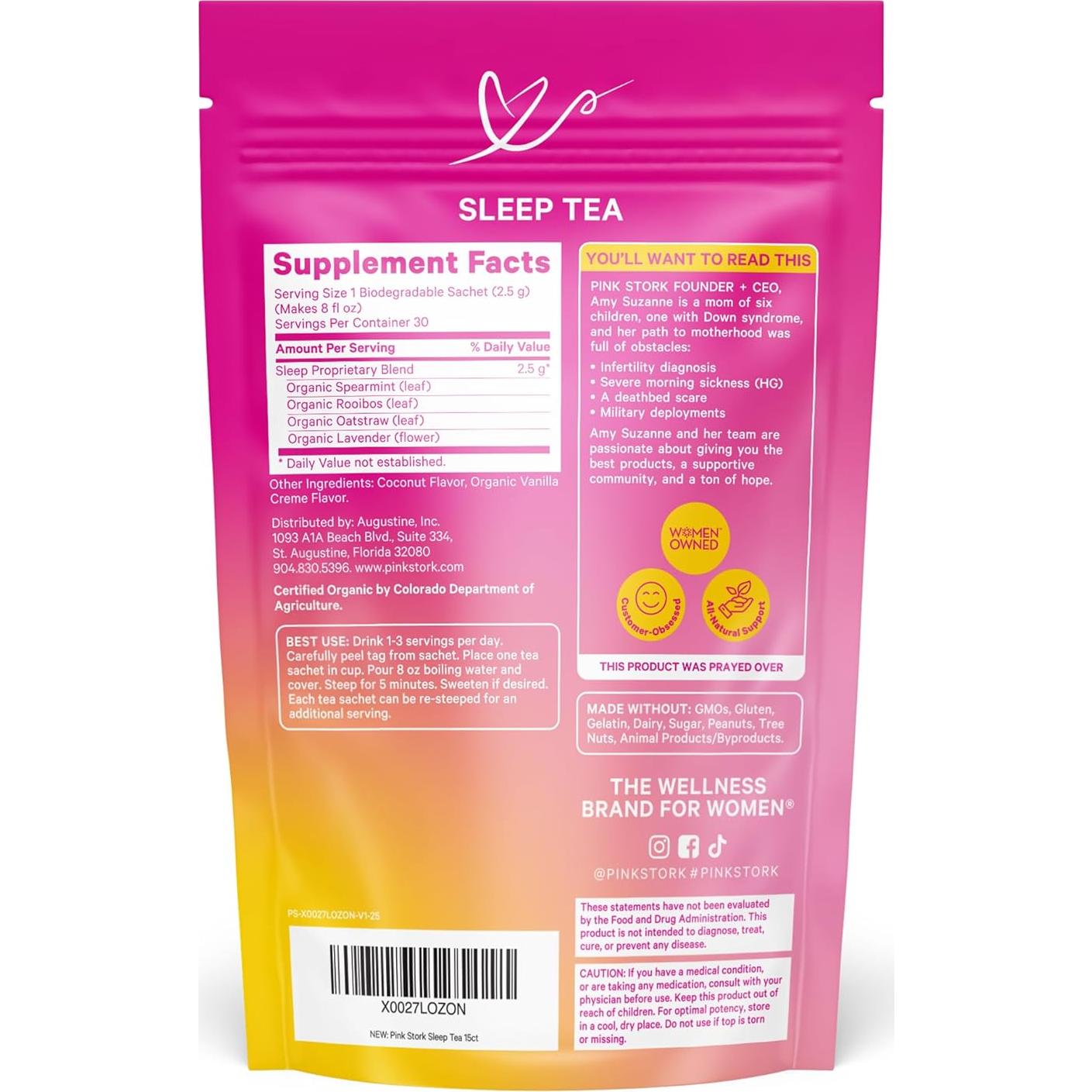 Té Orgánico para Dormir Pink Stork - Sin Melatonina - 15 Bolsitas
