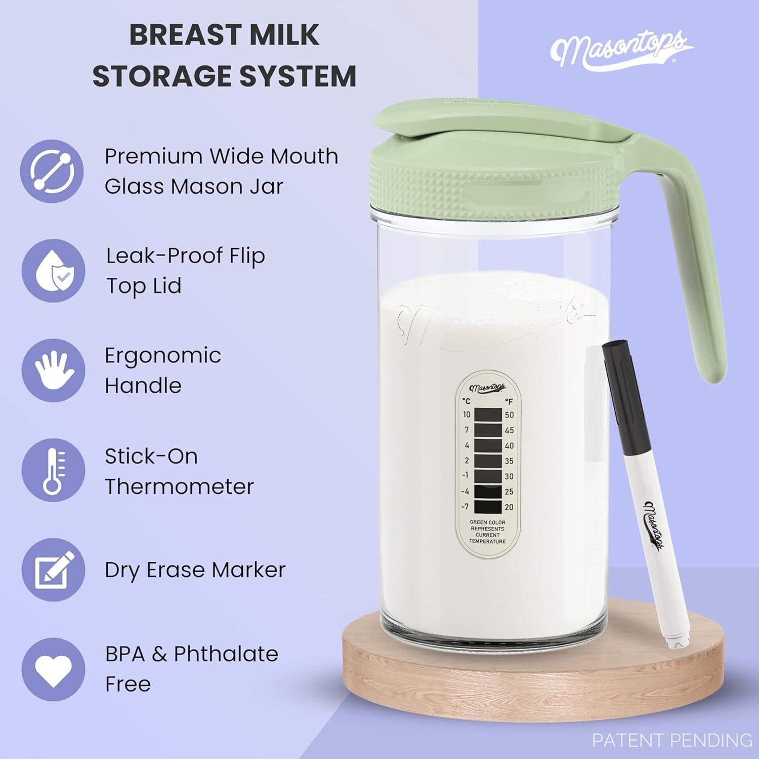 Kit Almacenamiento Leche Materna Masontops 710ml Vidrio Hermético