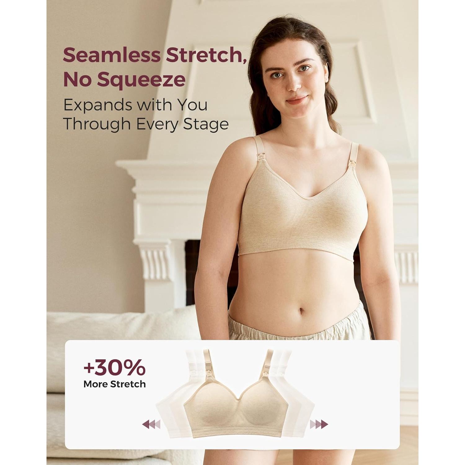 Momcozy Nursing Bras for Breastfeeding, Soft U.S. Cotton Seamless Maternity Bra, Fixed Padding, Wireless Pregnancy