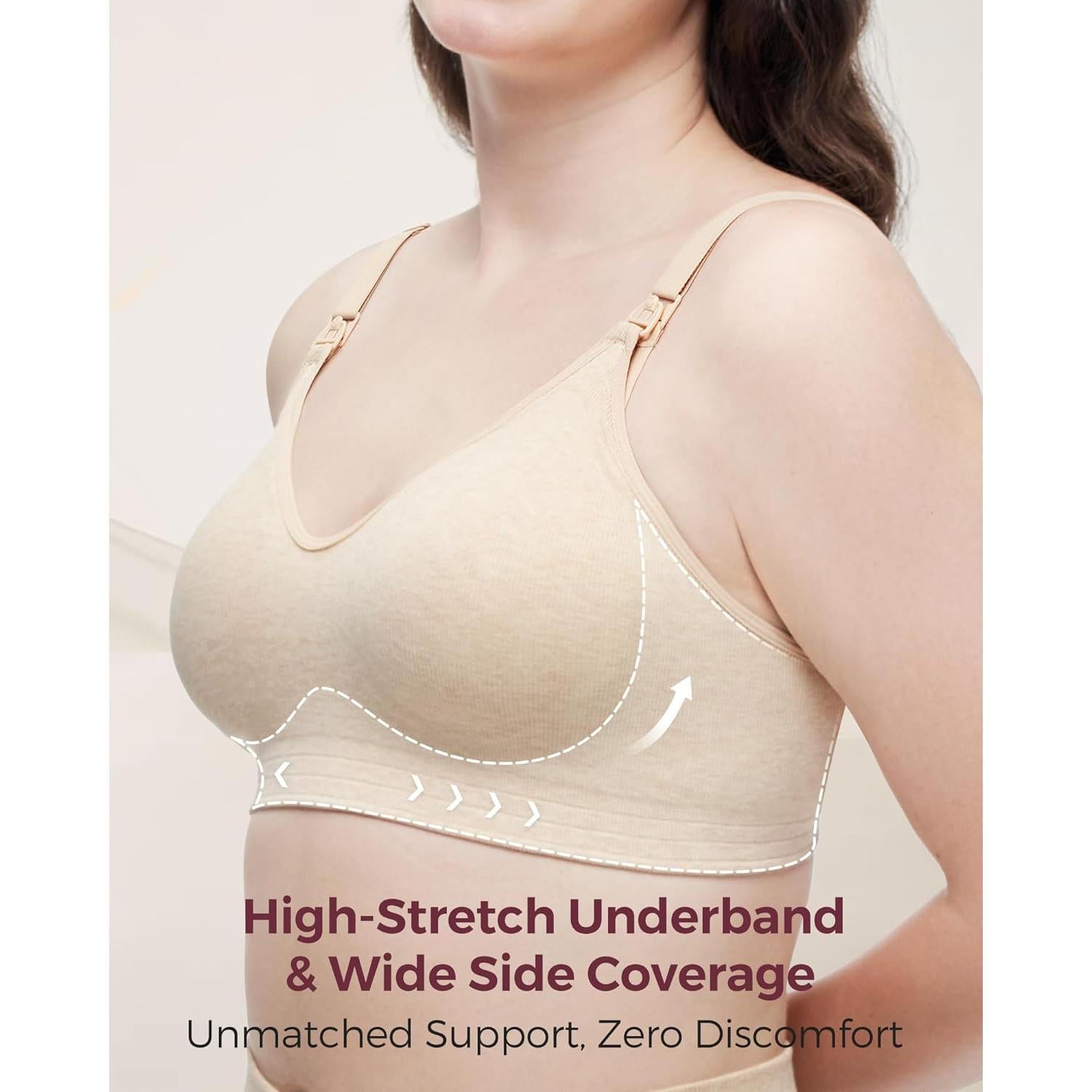 Momcozy Nursing Bras for Breastfeeding, Soft U.S. Cotton Seamless Maternity Bra, Fixed Padding, Wireless Pregnancy