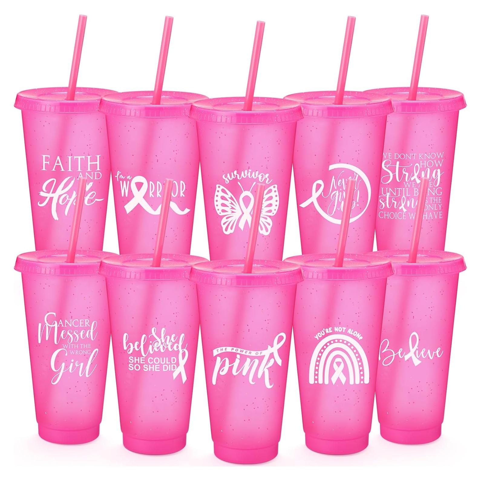 Vasos de Plástico Rosa para Conciencia Cáncer de Mama Uiifan 20 Pzs 710 ml