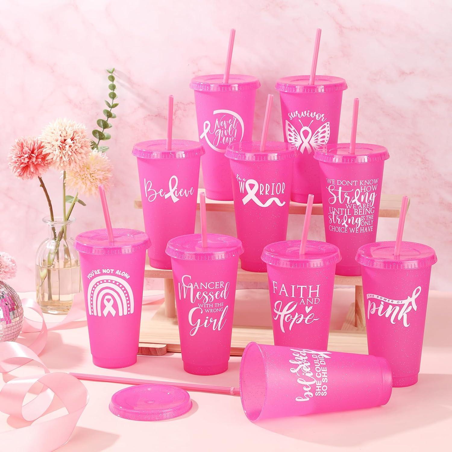 Vasos de Plástico Rosa para Conciencia Cáncer de Mama Uiifan 20 Pzs 710 ml