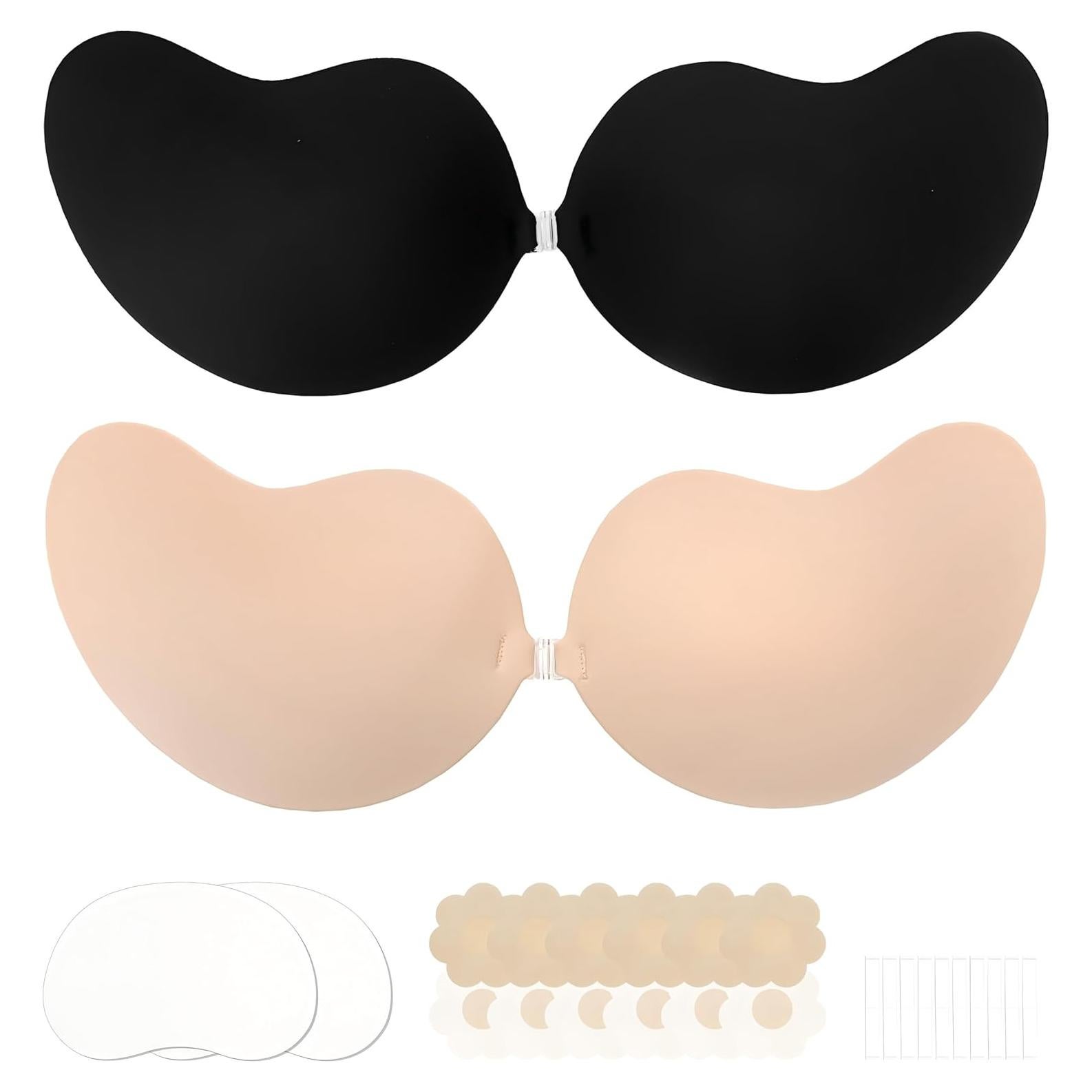 Sostén Adhesivo Push Up Sin Espalda para Mujeres - Negro y Beige