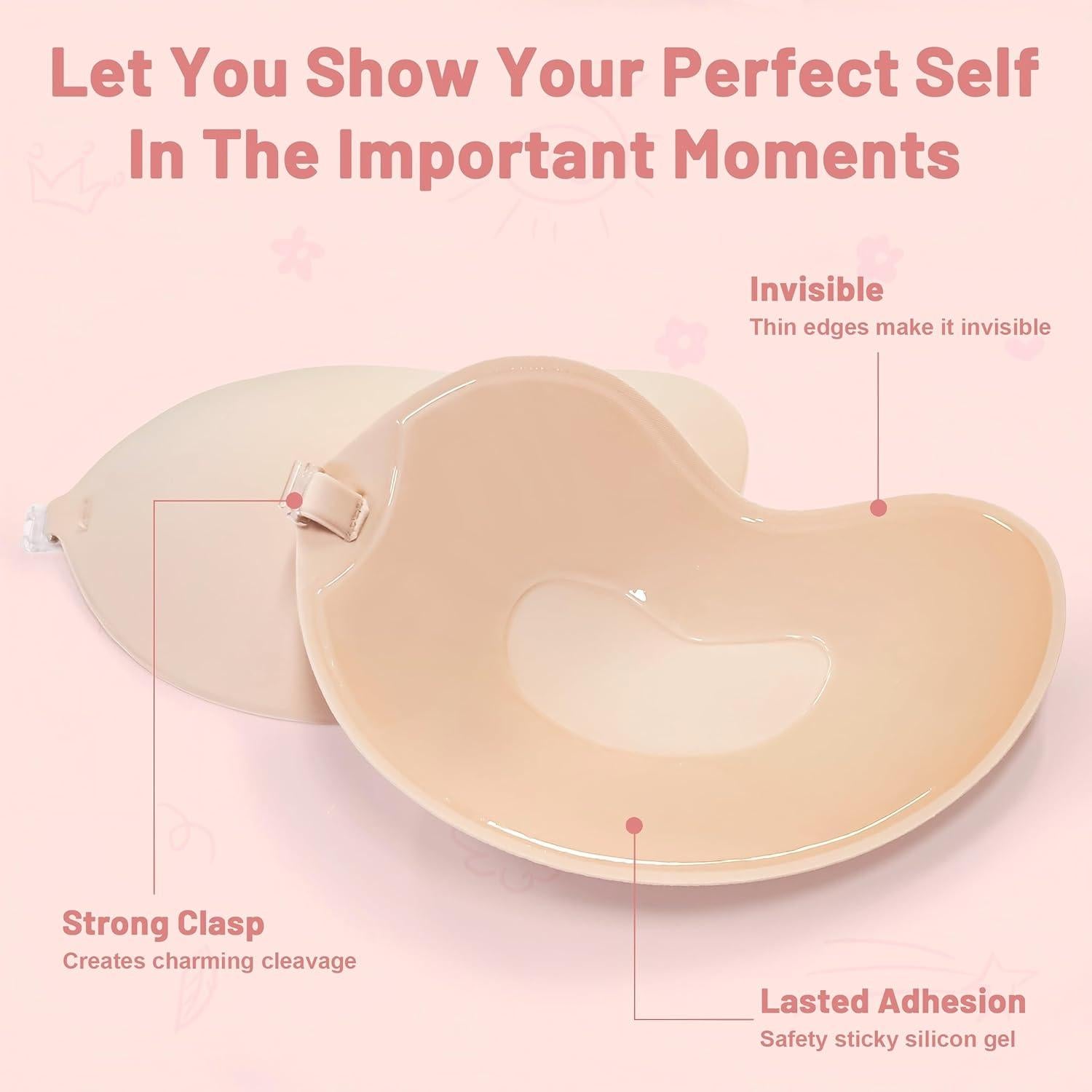 Sostén Adhesivo Push Up Sin Espalda para Mujeres - Negro y Beige