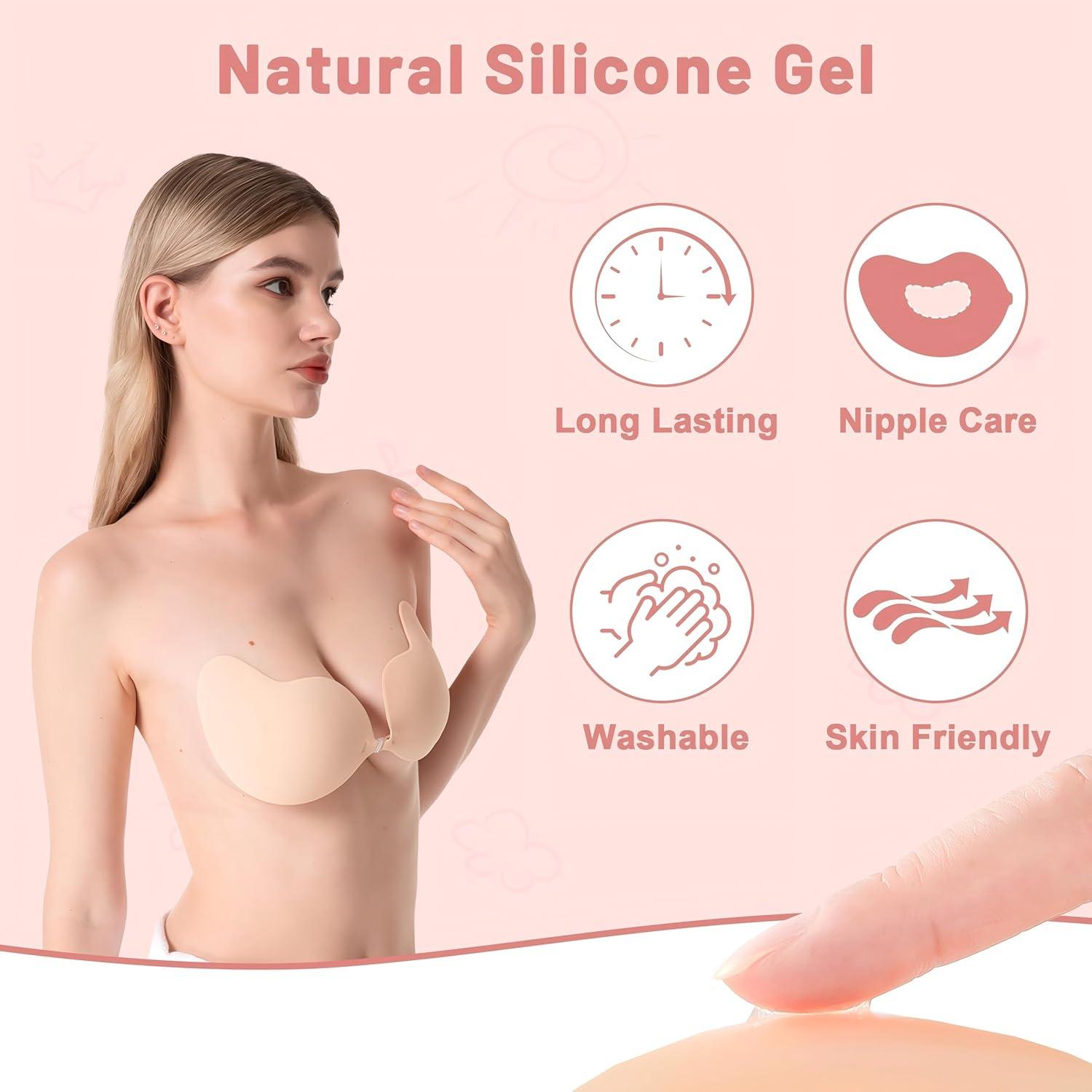 Sostén Adhesivo Push Up Sin Espalda para Mujeres - Negro y Beige