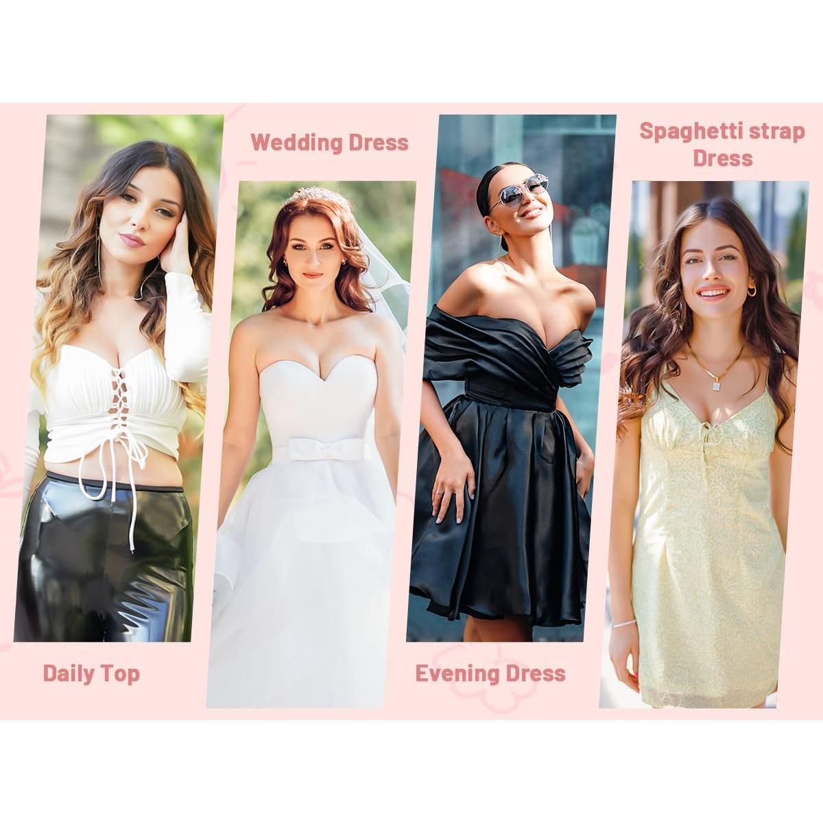 Sostén Adhesivo Push Up Sin Espalda para Mujeres - Negro y Beige