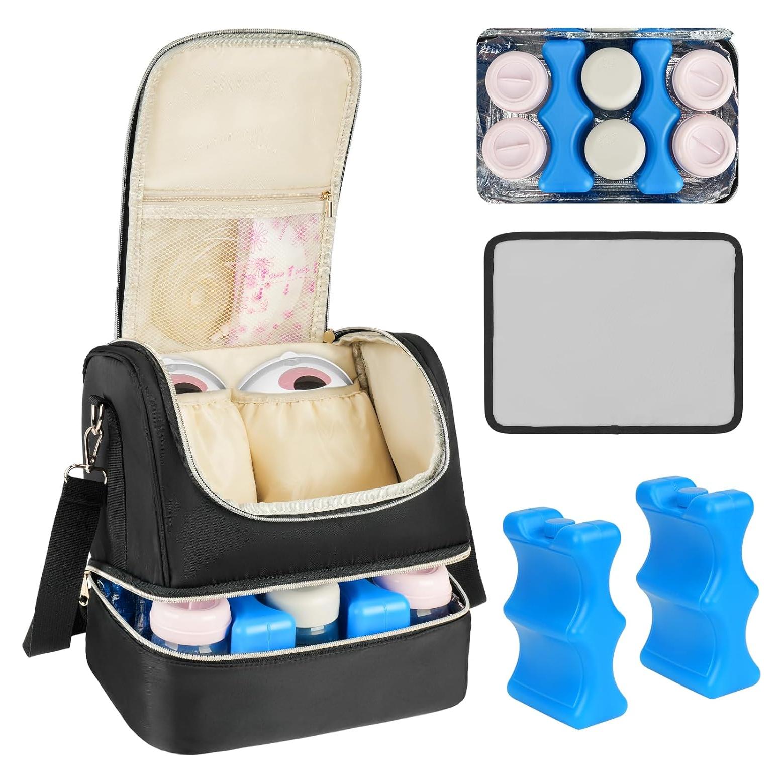 Bolsa de Extractor de Leche Portátil Negra con Compartimento Frío