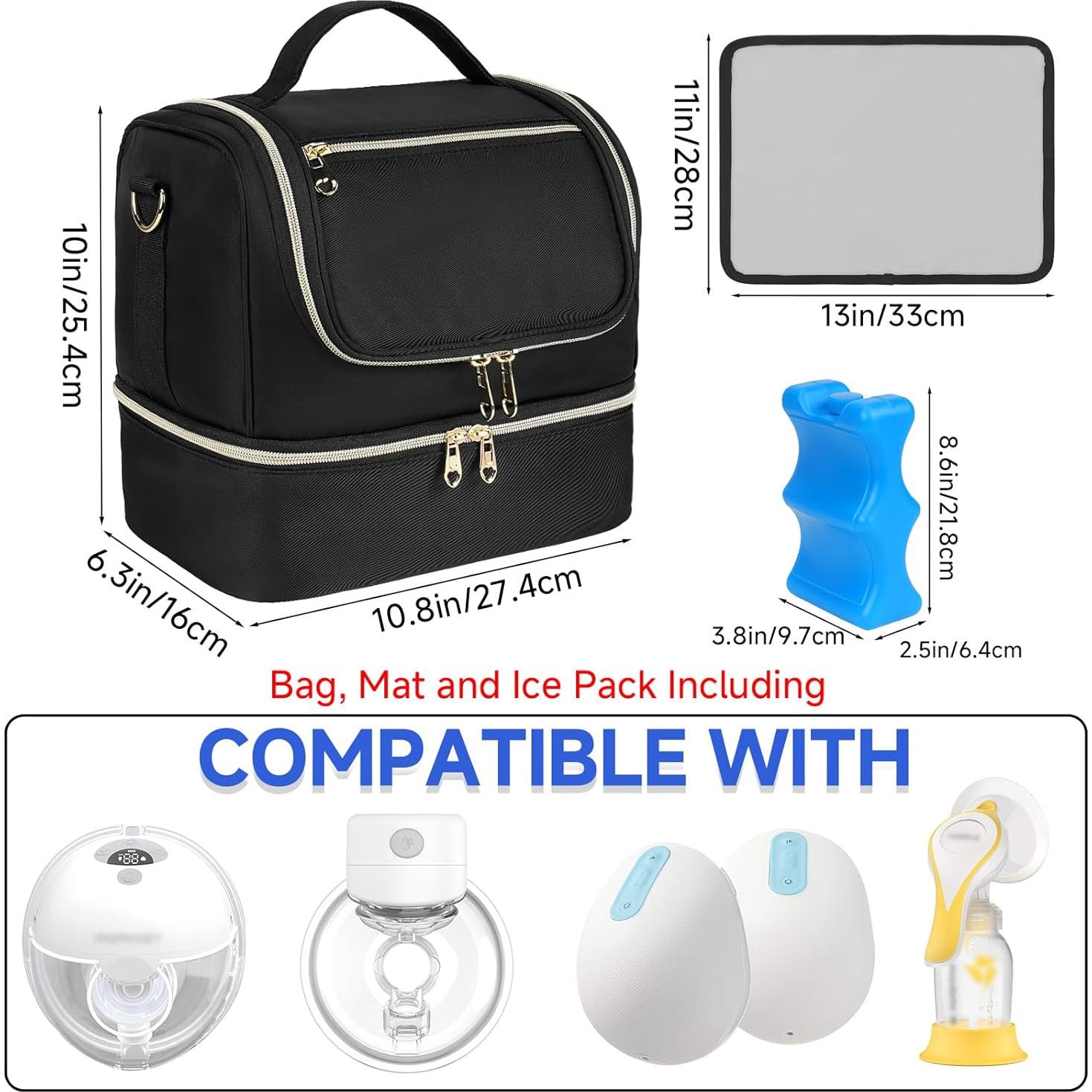 Bolsa de Extractor de Leche Portátil Negra con Compartimento Frío
