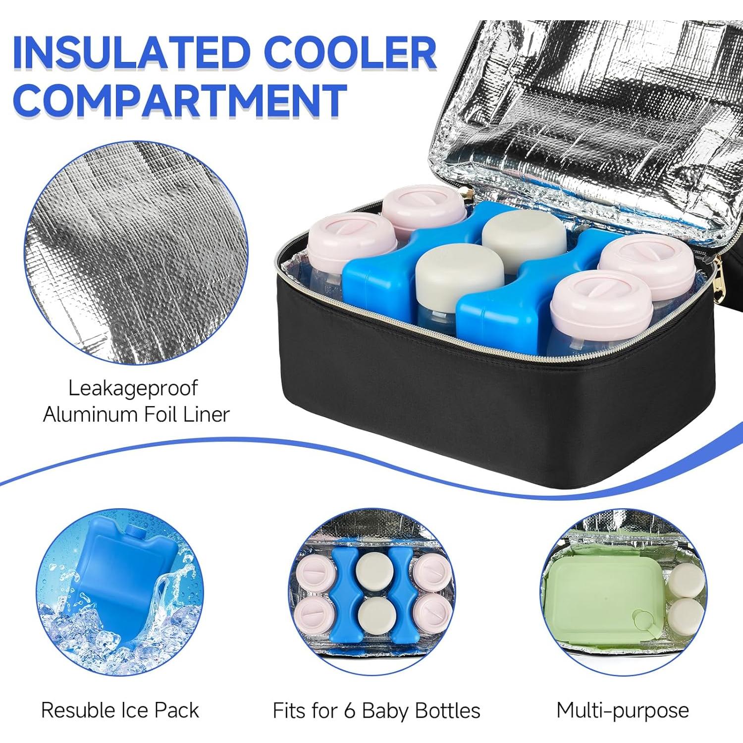 Bolsa de Extractor de Leche Portátil Negra con Compartimento Frío