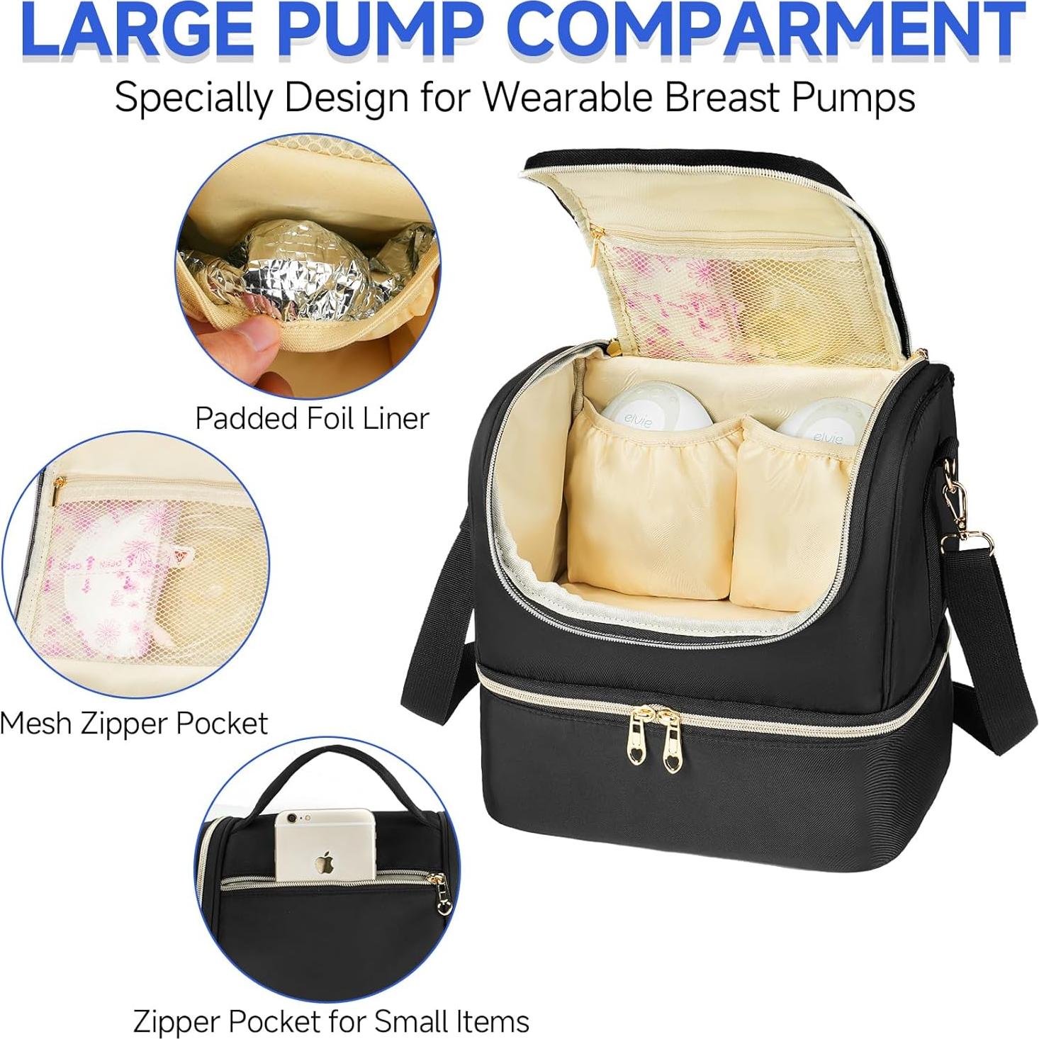 Bolsa de Extractor de Leche Portátil Negra con Compartimento Frío