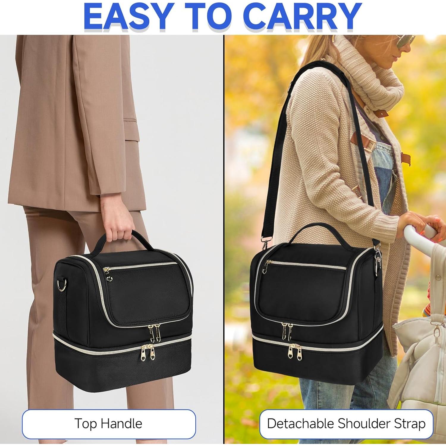 Bolsa de Extractor de Leche Portátil Negra con Compartimento Frío