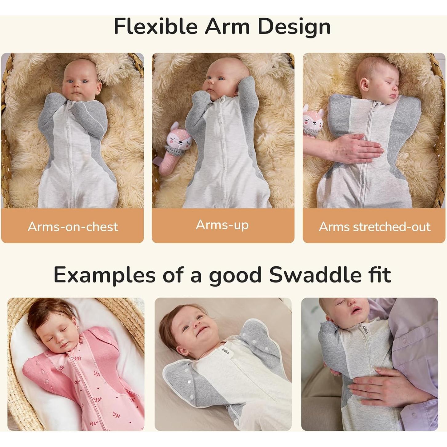 Manta para Bebé KIDIRA 0-3 Meses Algodón Gris con Brazos Arriba