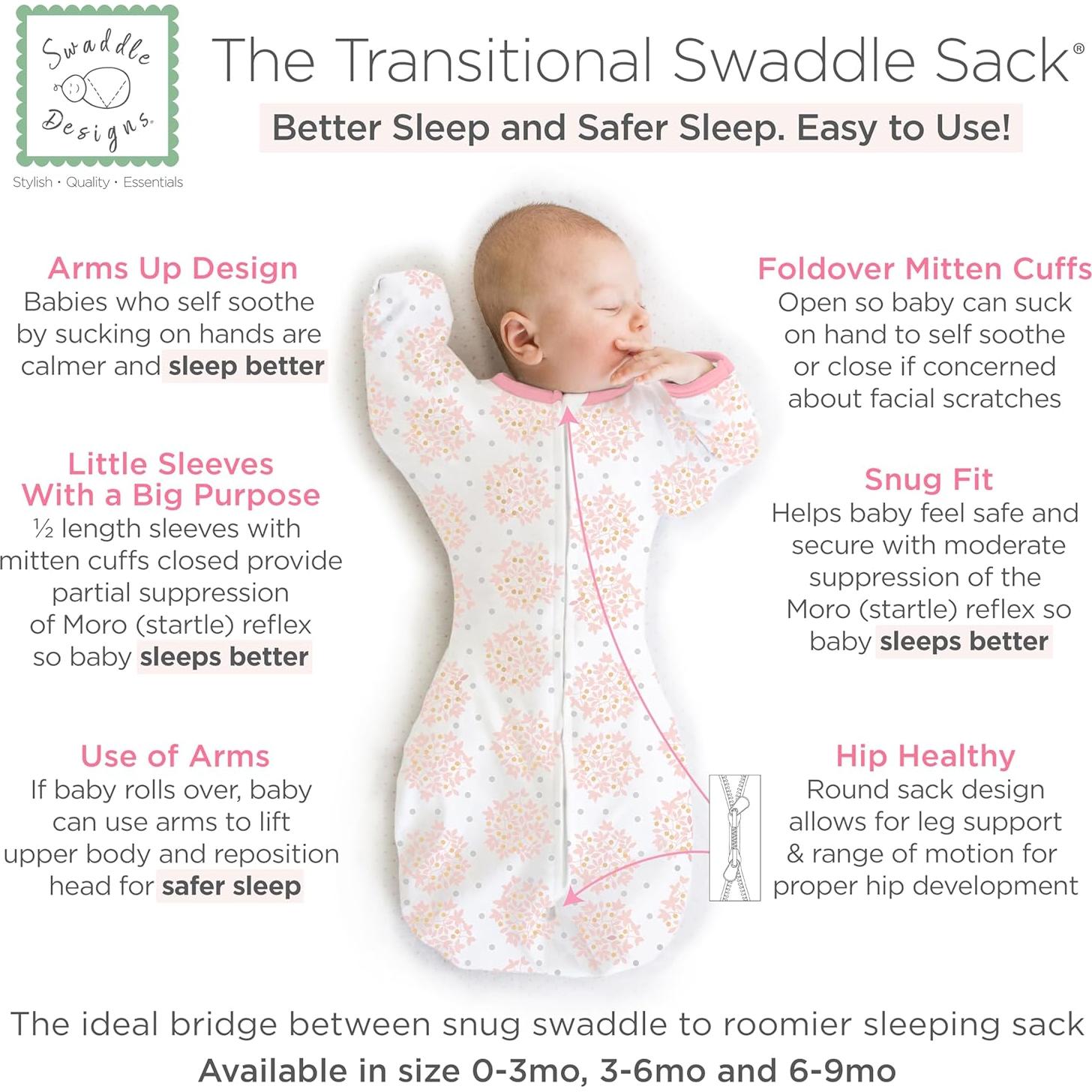 Saco de Envoltura Transicional SwaddleDesigns Floral 3-6 Meses