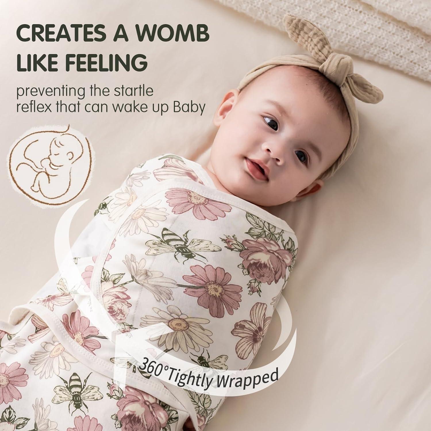 Manta de Swaddle Insular 100% Algodón Floral 3 Piezas 0-3M