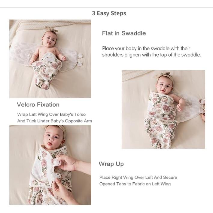 Manta de Swaddle Insular 100% Algodón Floral 3 Piezas 0-3M