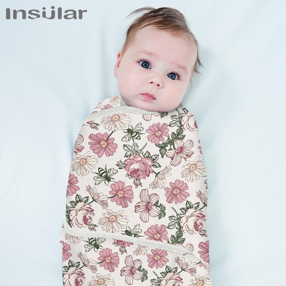 Manta de Swaddle Insular 100% Algodón Floral 3 Piezas 0-3M