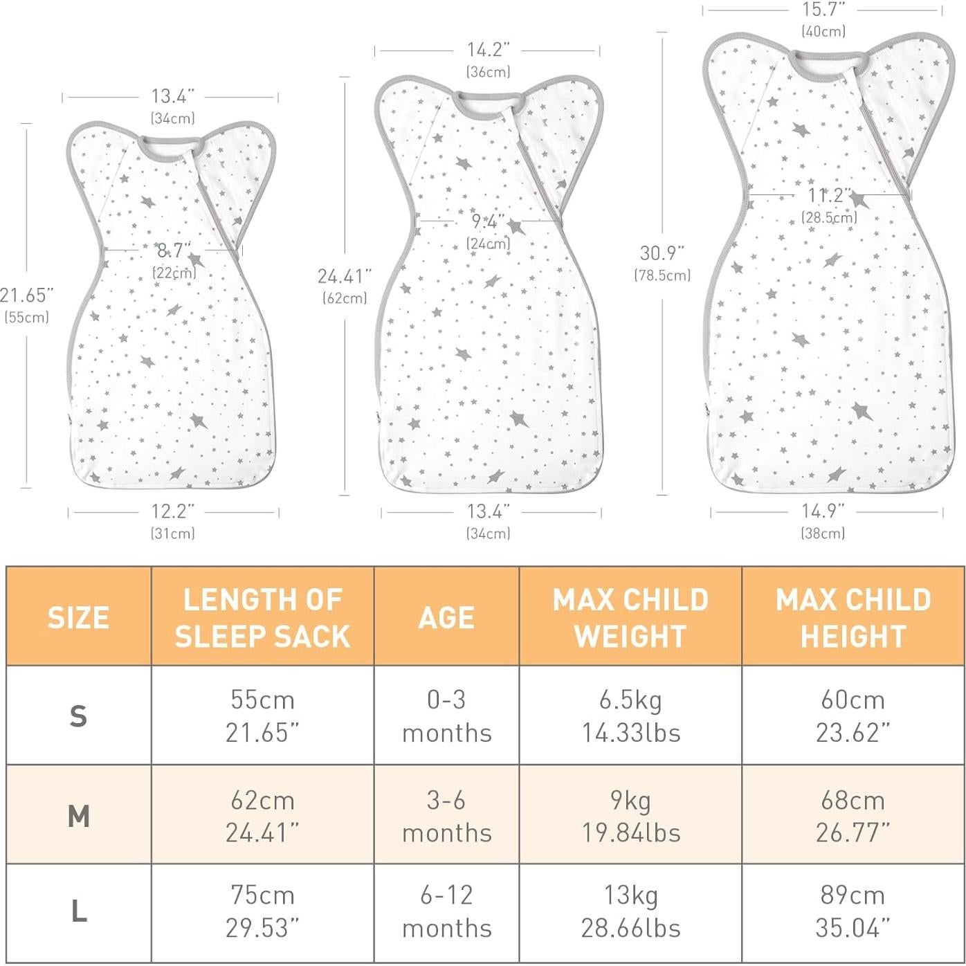Saco de dormir Knirose para bebés con brazos arriba - 2 unidades