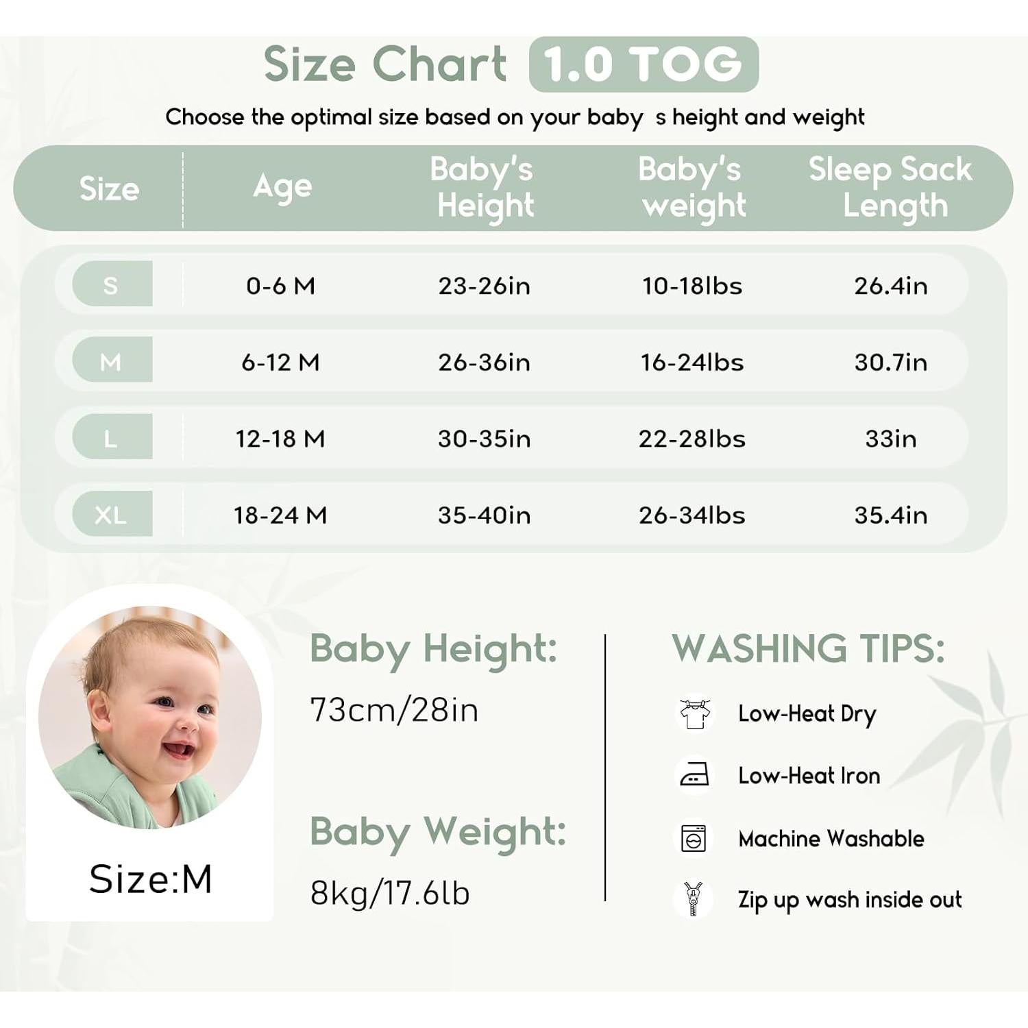 Saco de Sueño Yoofoss para Bebés 0-6 Meses 1.0 Tog Verde