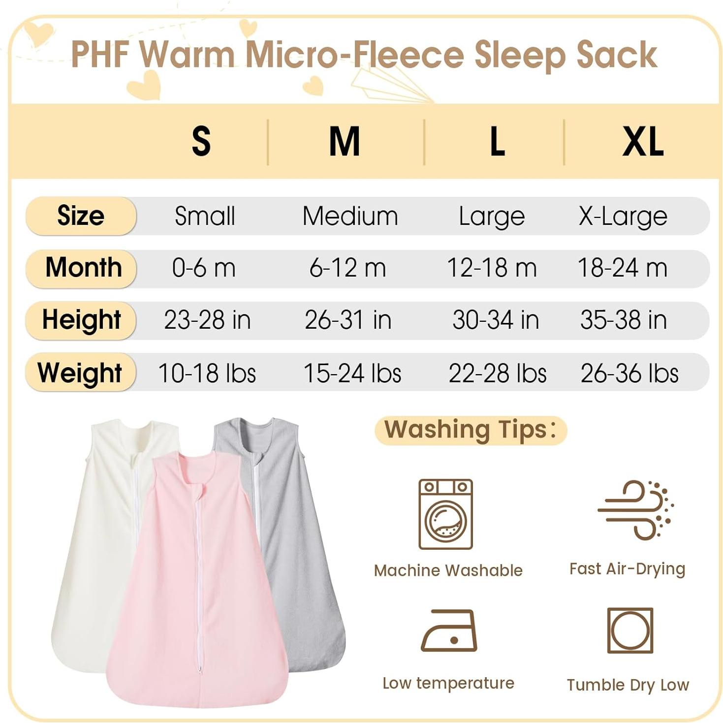 Saco de Dormir PHF para Bebés 18-24 Meses Microforro Polar