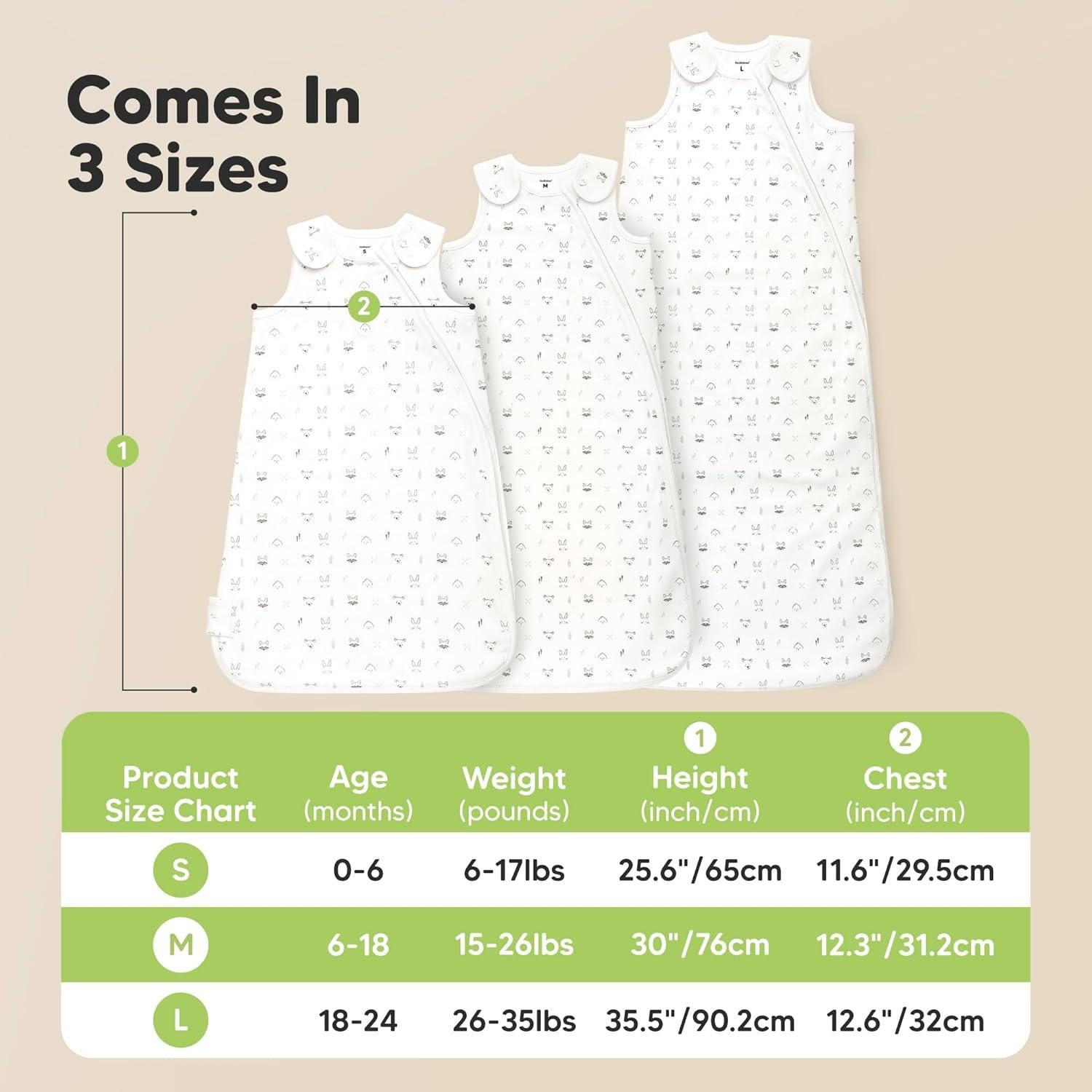 Sacos de Dormir Orgánicos KeaBabies 0.5 TOG 2 Unidades M