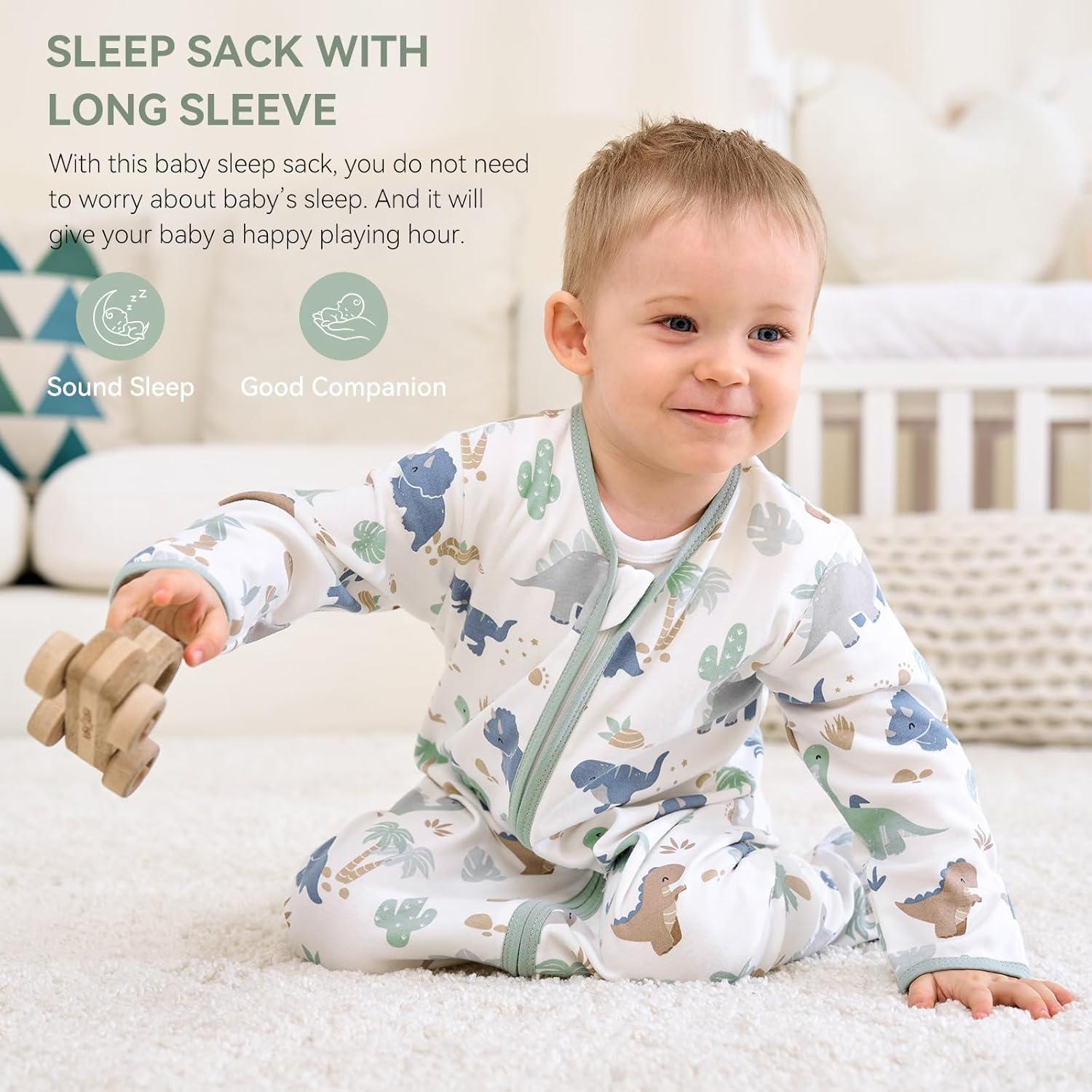 Saco de Sueño para Bebé 6-12 Meses Algodón Dinosaurio Verde 2 Pzs