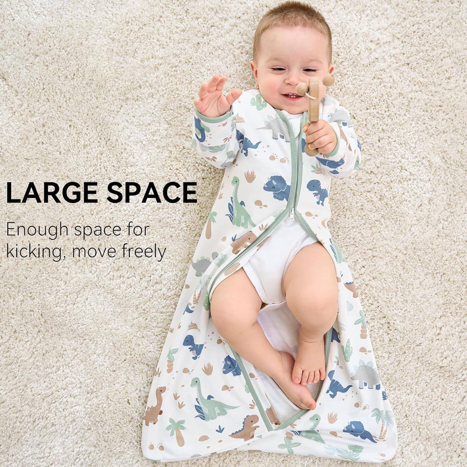 Saco de Sueño para Bebé 6-12 Meses Algodón Dinosaurio Verde 2 Pzs