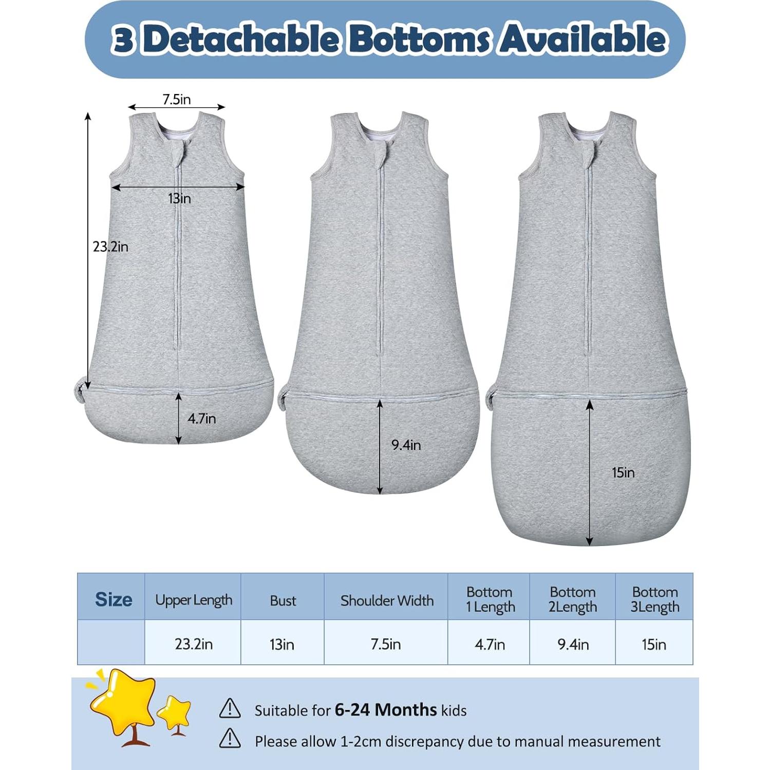 Saco de dormir para bebé Lictin 2.5 TOG ajustable gris 6-24 meses