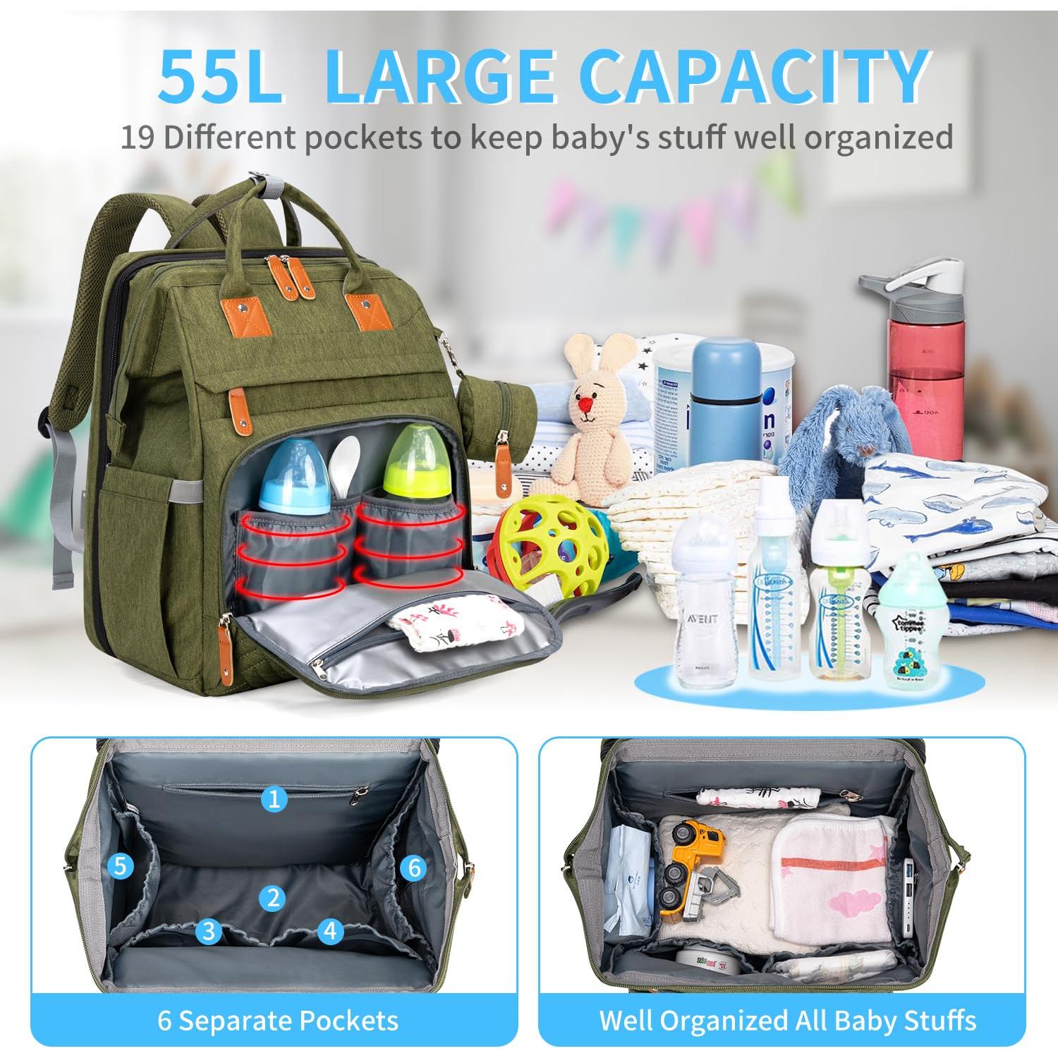 Mochila para Pañales KABAQOO Verde Militar 35L Multifuncional