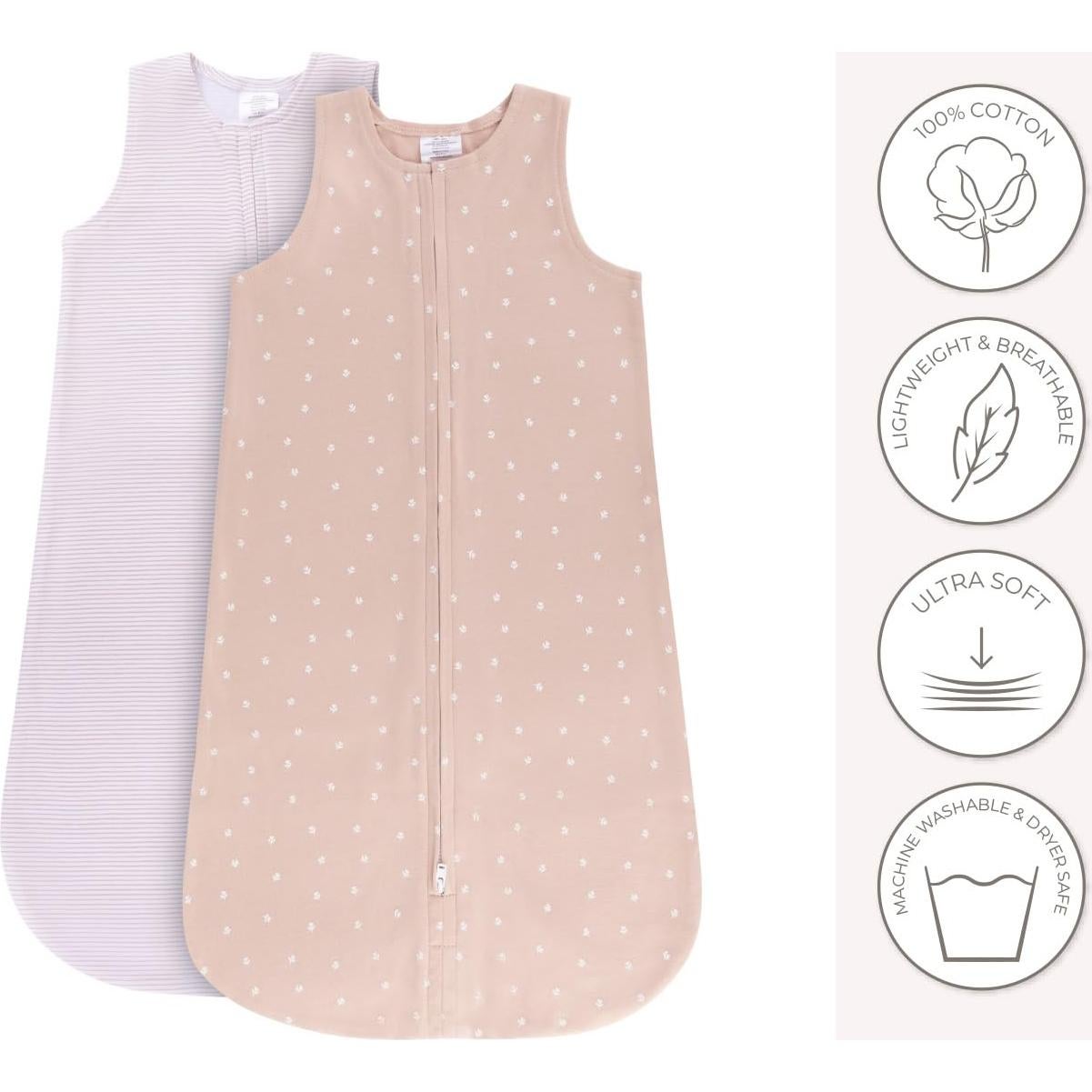 Saco de Sueño Ely's & Co. 100% Algodón 2 Piezas Rosa 12-18 Meses