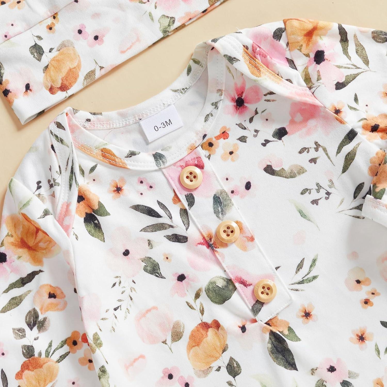 Conjunto de Pijama para Bebé Woshilaocai 0-3 Meses Floral y Sólido