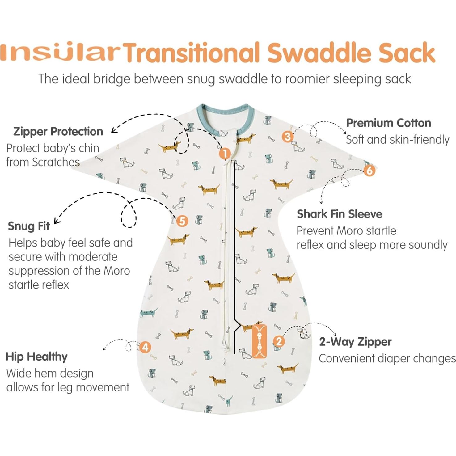 Saco de Dormir Insular para Bebés 3-6 Meses Algodón