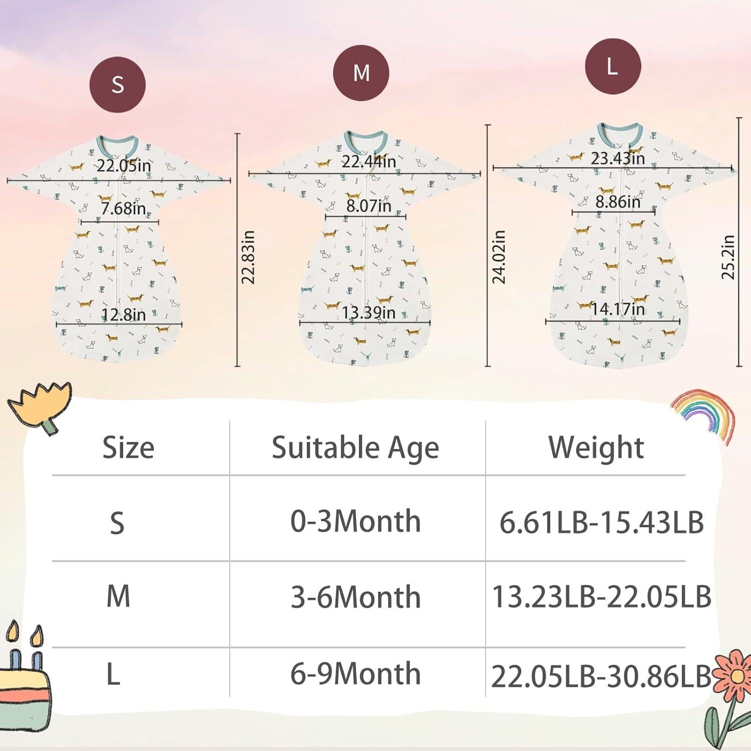 Saco de Dormir Insular para Bebés 3-6 Meses Algodón