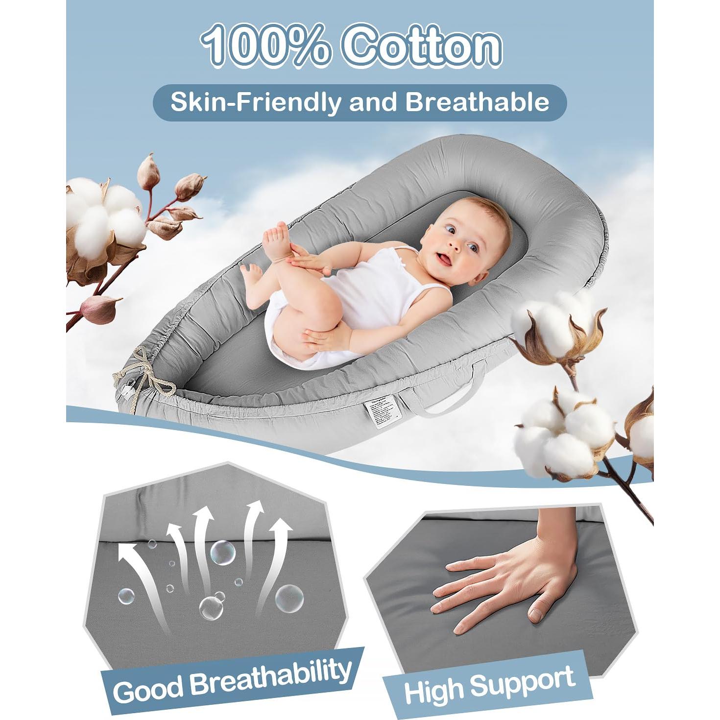 Cuna para Bebés Baobrava 3 en 1 Algodón Orgánico Gris