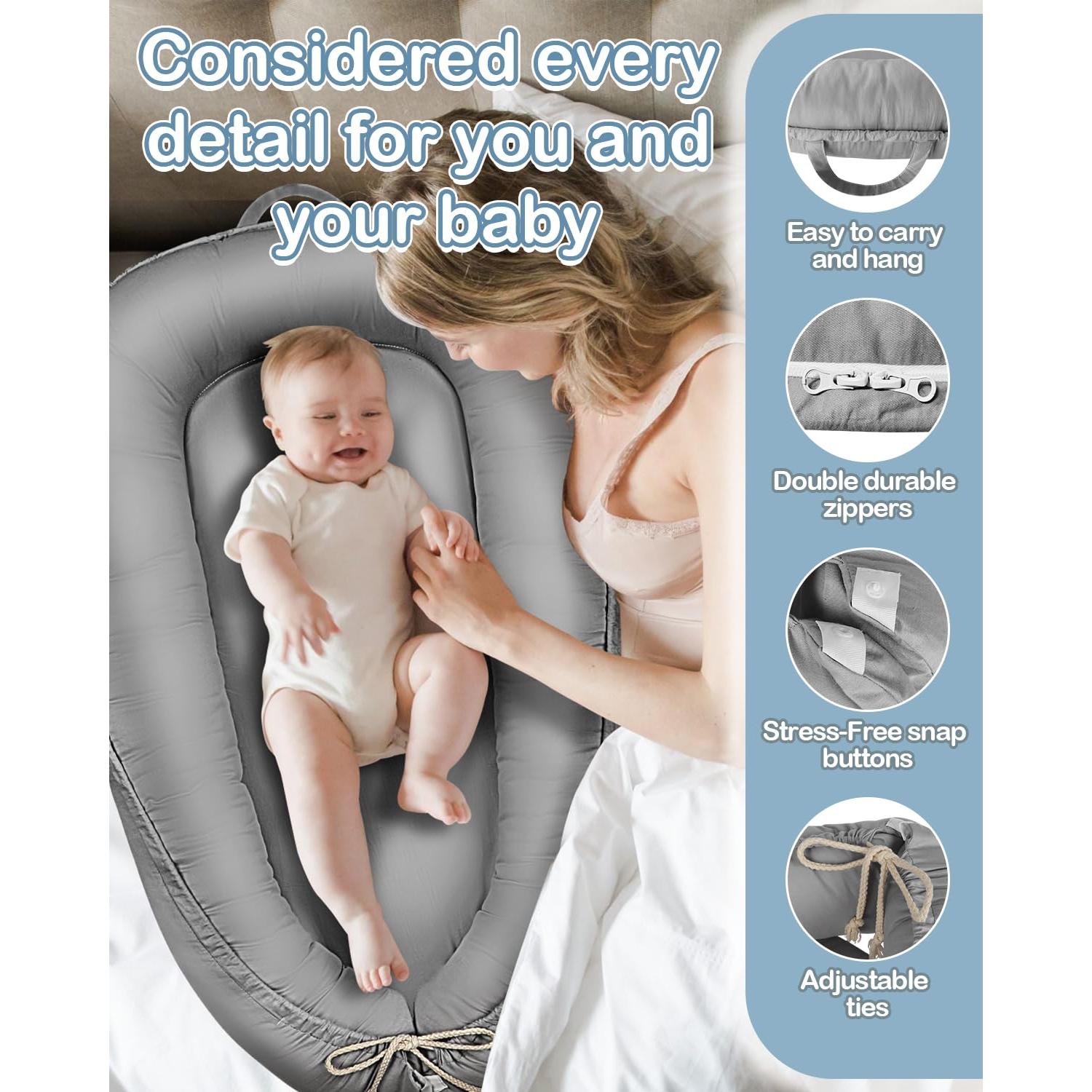 Cuna para Bebés Baobrava 3 en 1 Algodón Orgánico Gris