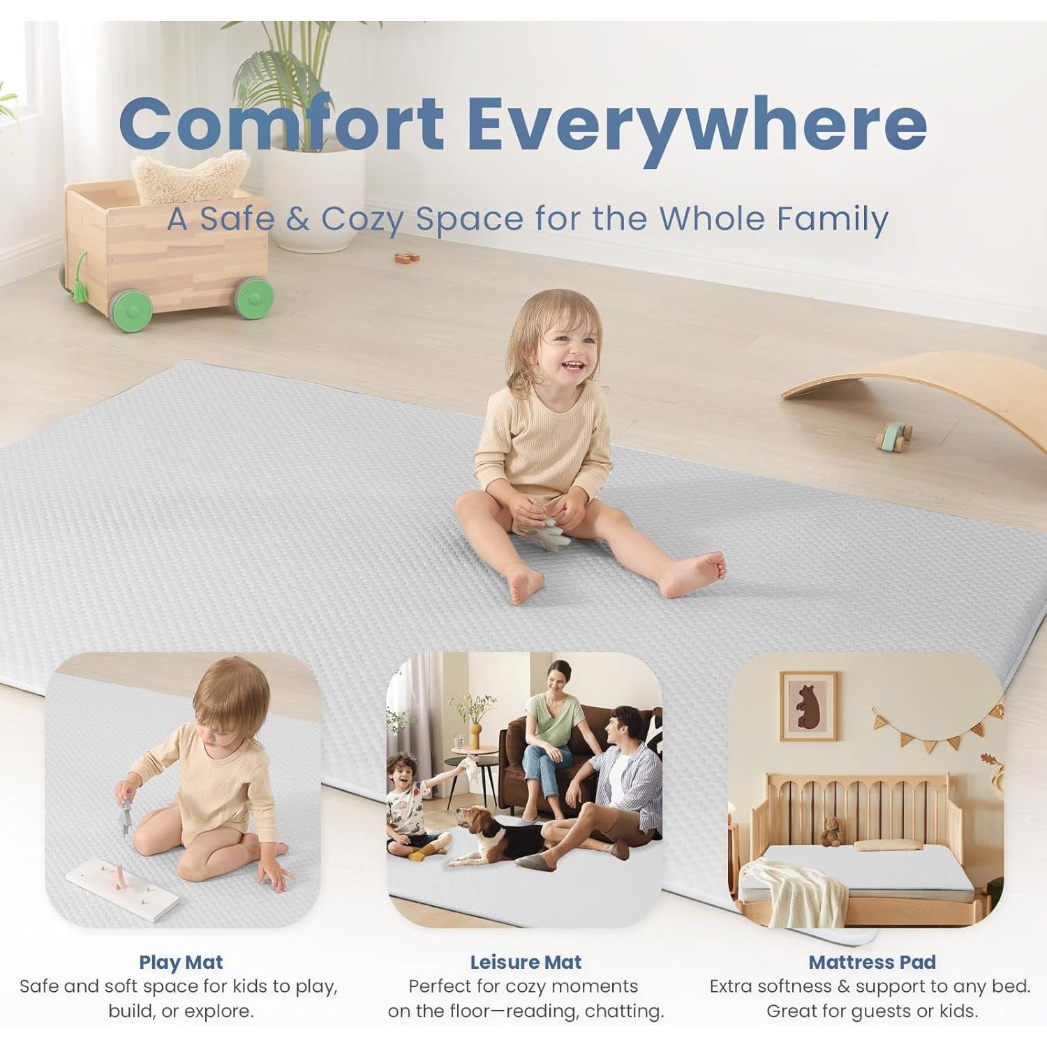 Alfombra de Juego para Bebés HulooSleep Gris 99x150 cm Espuma Memoria