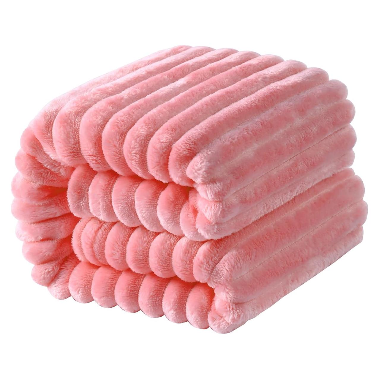 Manta de Felpa Suave NTBAY Rosa 76x102 cm Rayas Reversible