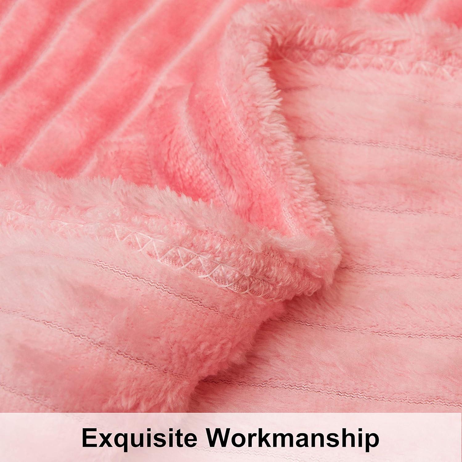 Manta de Felpa Suave NTBAY Rosa 76x102 cm Rayas Reversible