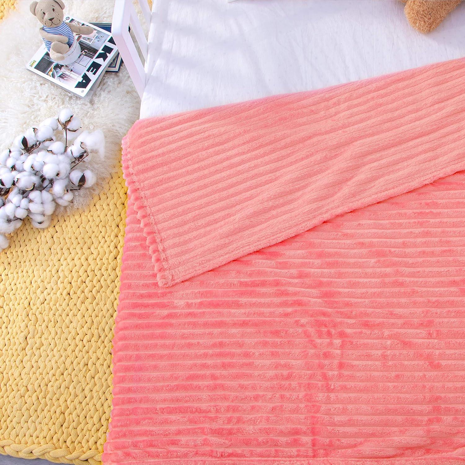 Manta de Felpa Suave NTBAY Rosa 76x102 cm Rayas Reversible