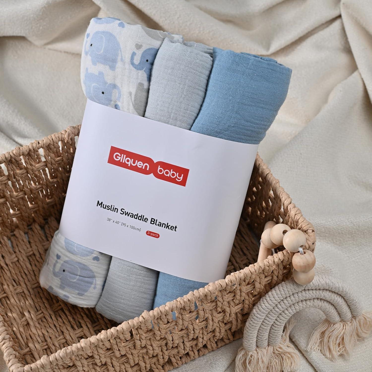 Mantas de Muselina GLLQUEN BABY, Paquete de 3, 96.5x101.6 cm